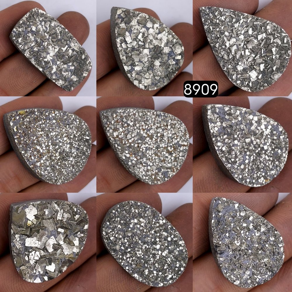 9Pcs 713CtsNatural Golden Pyrite Druzy Loose Cabochon Gemstone Mix Shape And Size For Jewelry Making Lot 36x27 25x17mm#8909