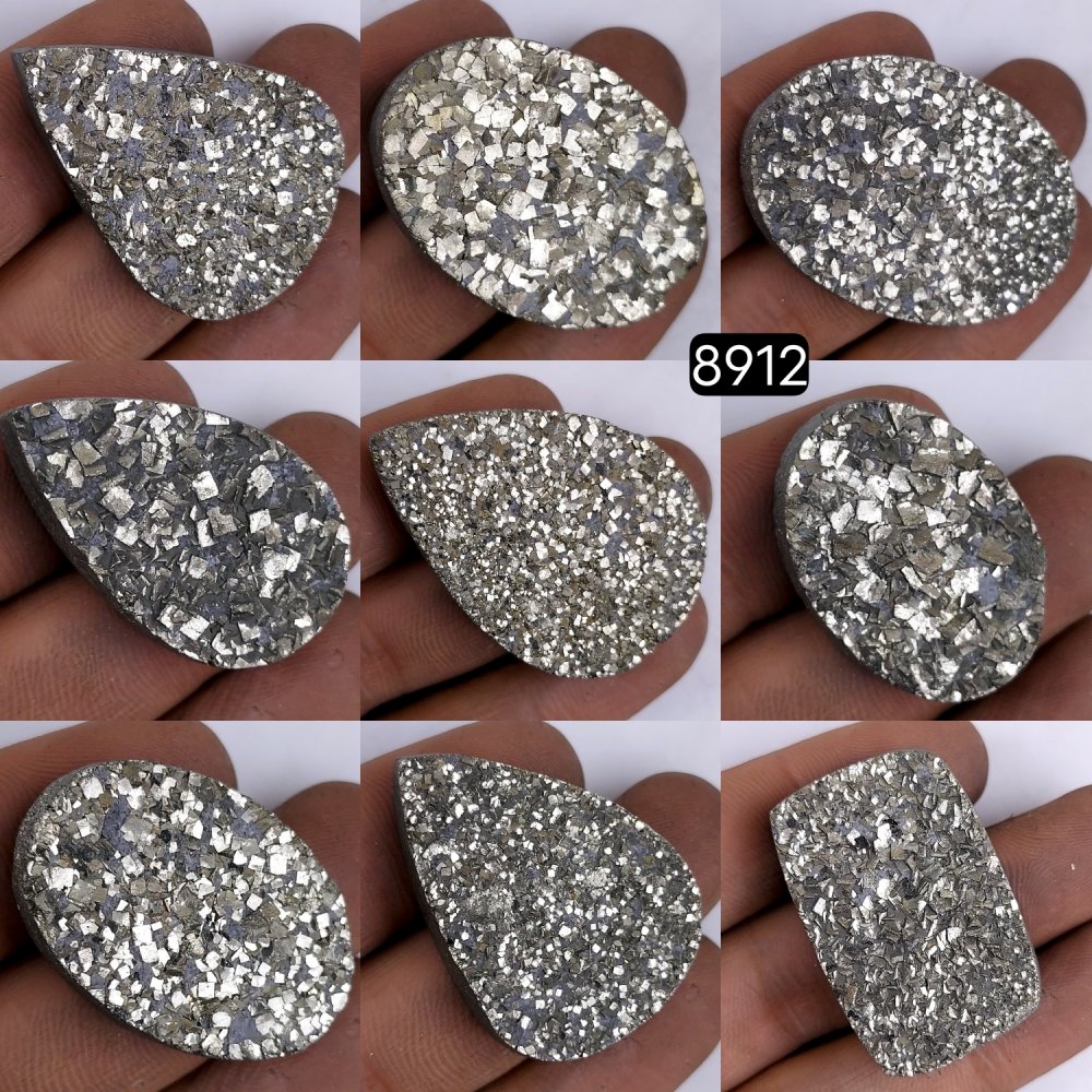 9Pcs 905CtsNatural Golden Pyrite Druzy Loose Cabochon Gemstone Mix Shape And Size For Jewelry Making Lot 39x27 27x18mm#8912