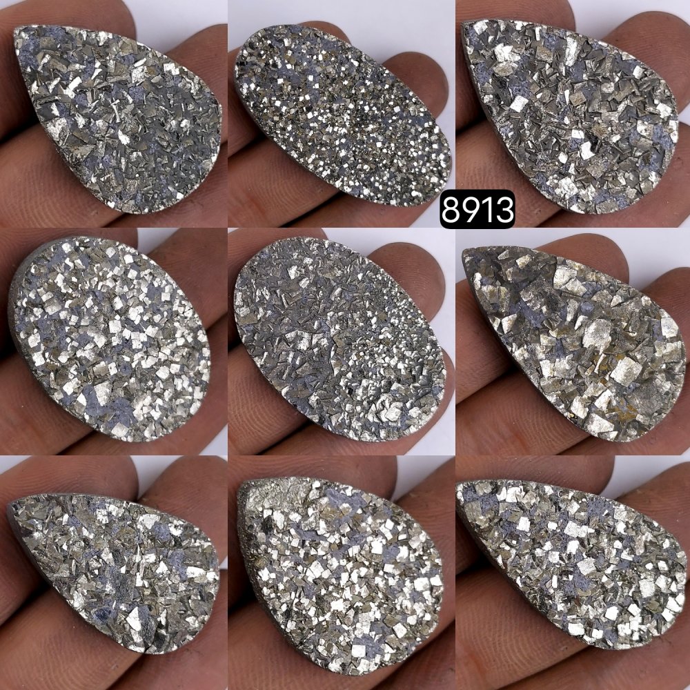 9Pcs 743CtsNatural Golden Pyrite Druzy Loose Cabochon Gemstone Mix Shape And Size For Jewelry Making Lot 43x22 24x16mm#8913