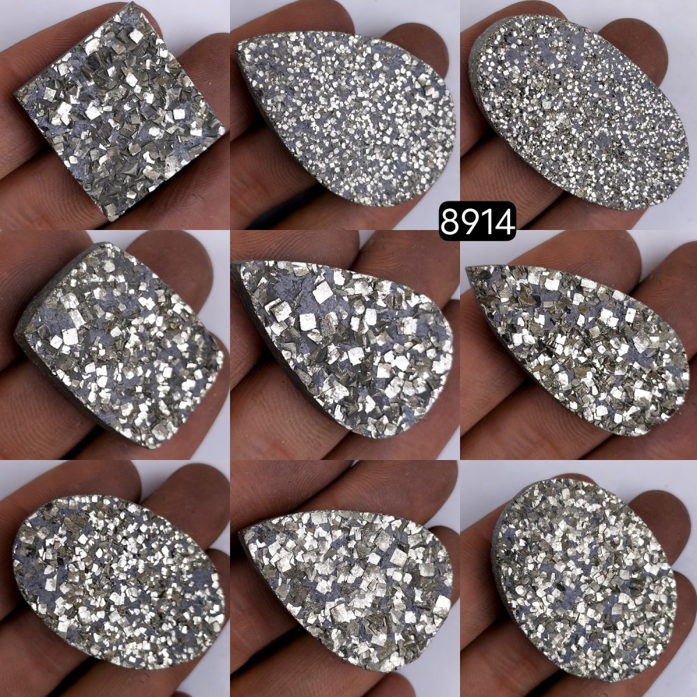 9Pcs 1021CtsNatural Golden Pyrite Druzy Loose Cabochon Gemstone Mix Shape And Size For Jewelry Making Lot 40x30 26x18mm#8914