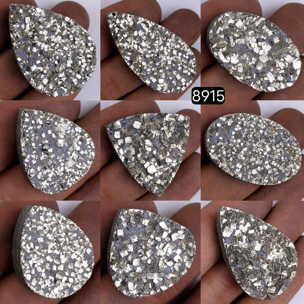 9Pcs 648CtsNatural Golden Pyrite Druzy Loose Cabochon Gemstone Mix Shape And Size For Jewelry Making Lot 40x18 20x18mm#8915