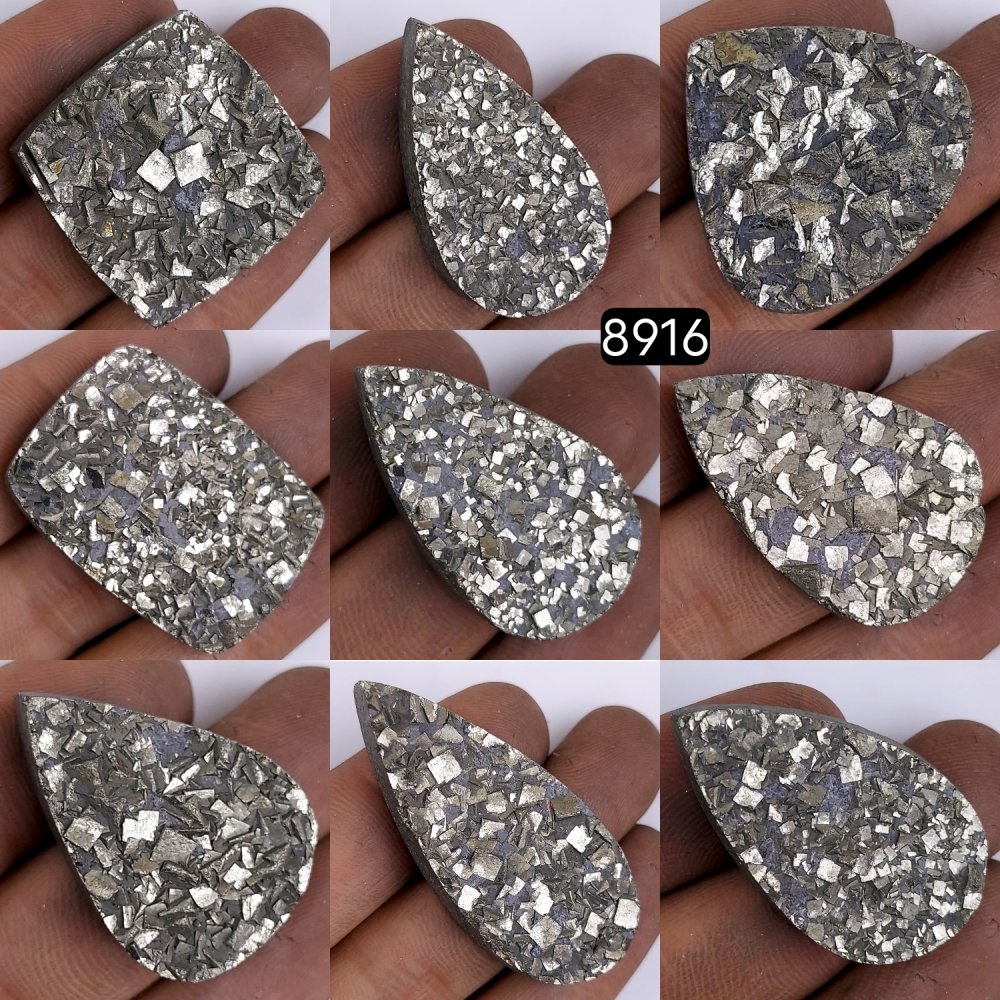 9Pcs 701CtsNatural Golden Pyrite Druzy Loose Cabochon Gemstone Mix Shape And Size For Jewelry Making Lot 45x19 30x16mm#8916