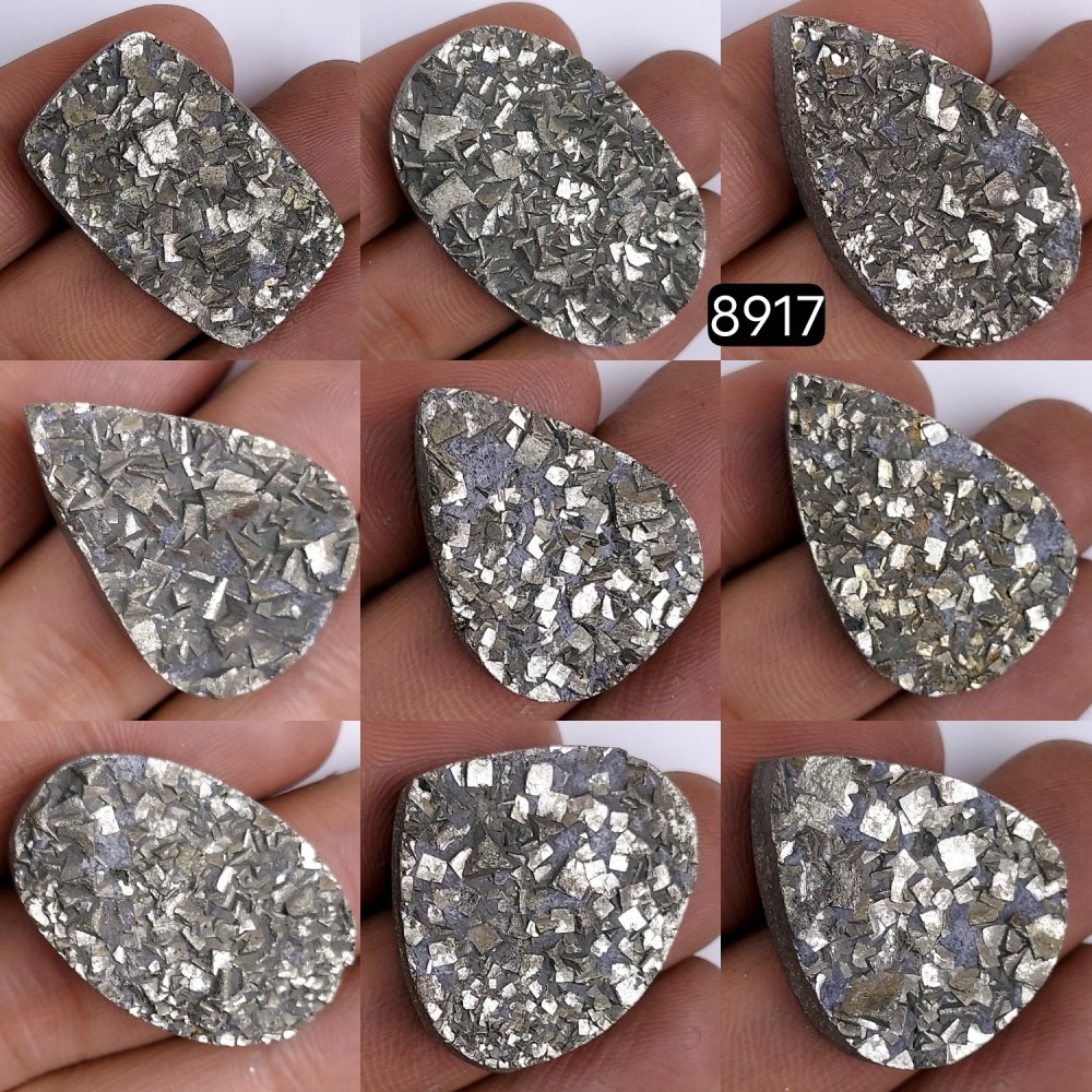 9Pcs 620CtsNatural Golden Pyrite Druzy Loose Cabochon Gemstone Mix Shape And Size For Jewelry Making Lot 36x23 24x16mm#8917