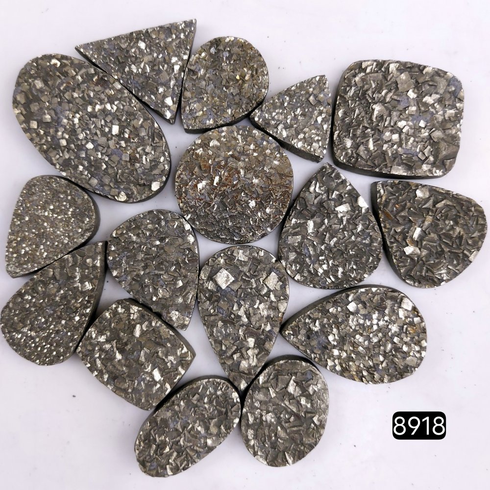 16Pcs 1084CtsNatural Golden Pyrite Druzy Loose Cabochon Gemstone Mix Shape And Size For Jewelry Making Lot 43x24 18x18mm#8918