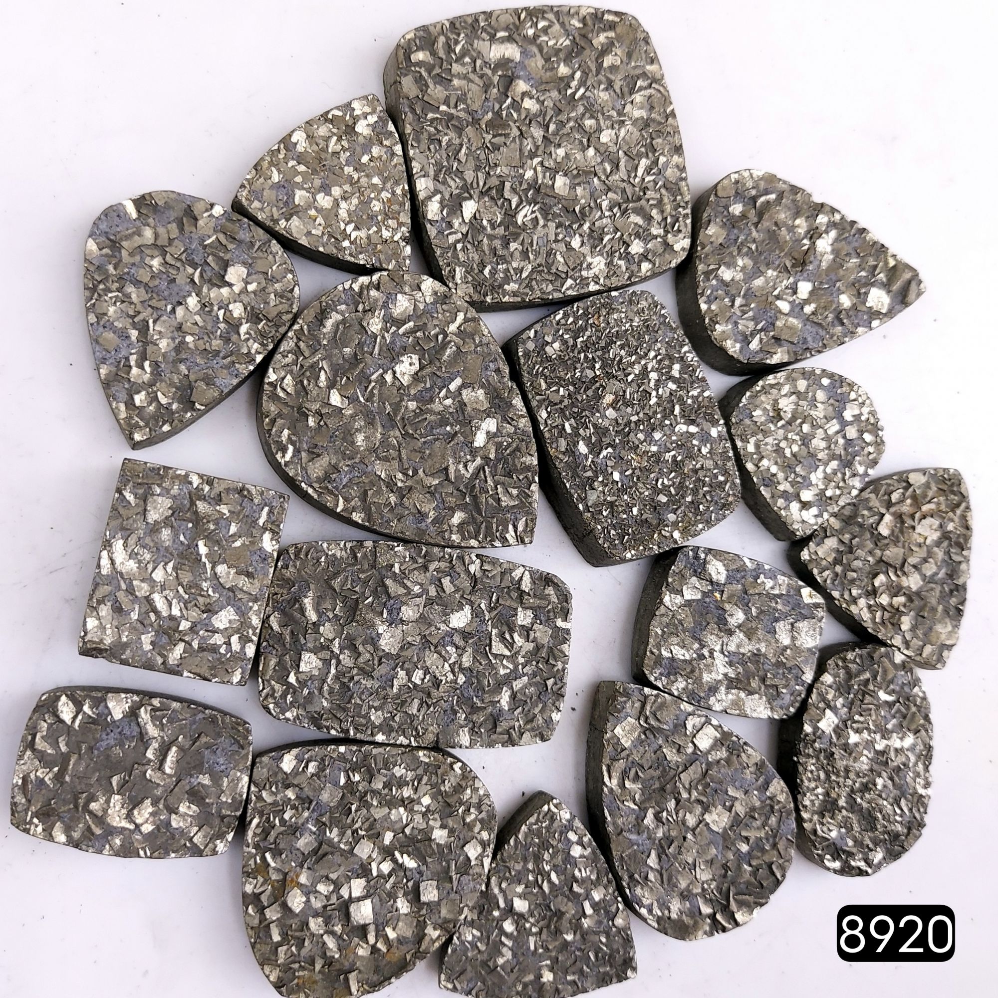 16Pcs 1180CtsNatural Golden Pyrite Druzy Loose Cabochon Gemstone Mix Shape And Size For Jewelry Making Lot 32x32 20x20mmR-8920