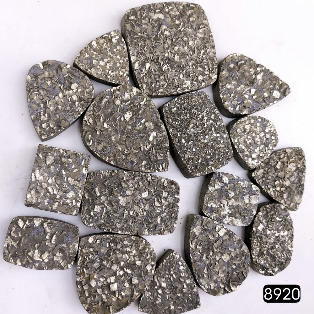 16Pcs 1180CtsNatural Golden Pyrite Druzy Loose Cabochon Gemstone Mix Shape And Size For Jewelry Making Lot 32x32 20x20mm#8920