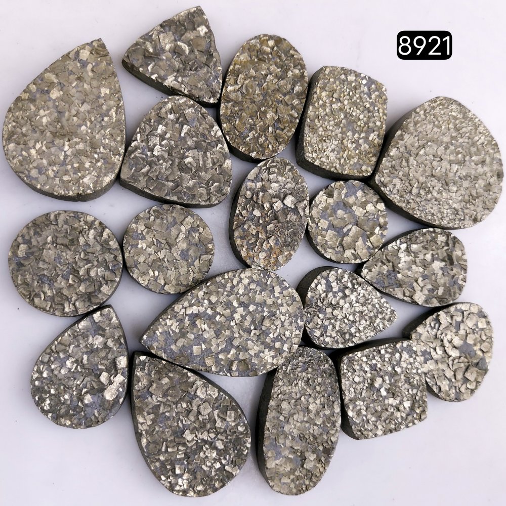 18Pcs 1183CtsNatural Golden Pyrite Druzy Loose Cabochon Gemstone Mix Shape And Size For Jewelry Making Lot 34x31 18x18mm#8921