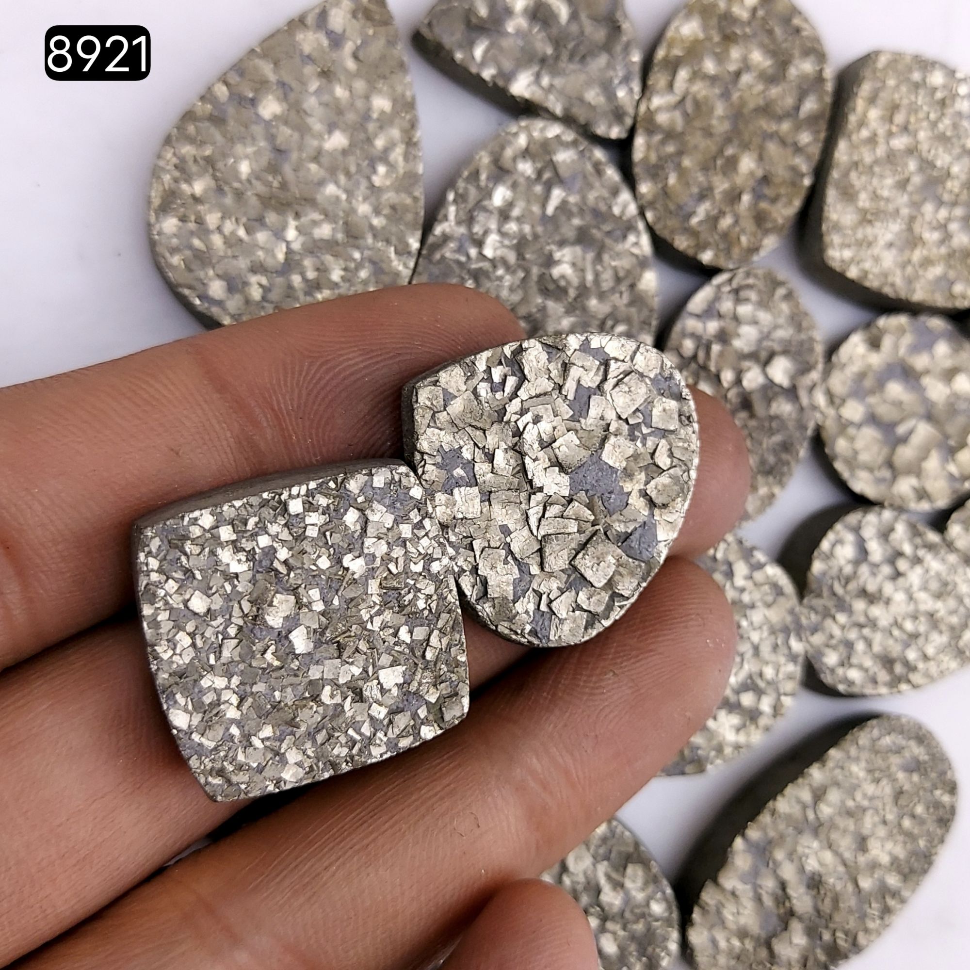 18Pcs 1183CtsNatural Golden Pyrite Druzy Loose Cabochon Gemstone Mix Shape And Size For Jewelry Making Lot 34x31 18x18mm8921