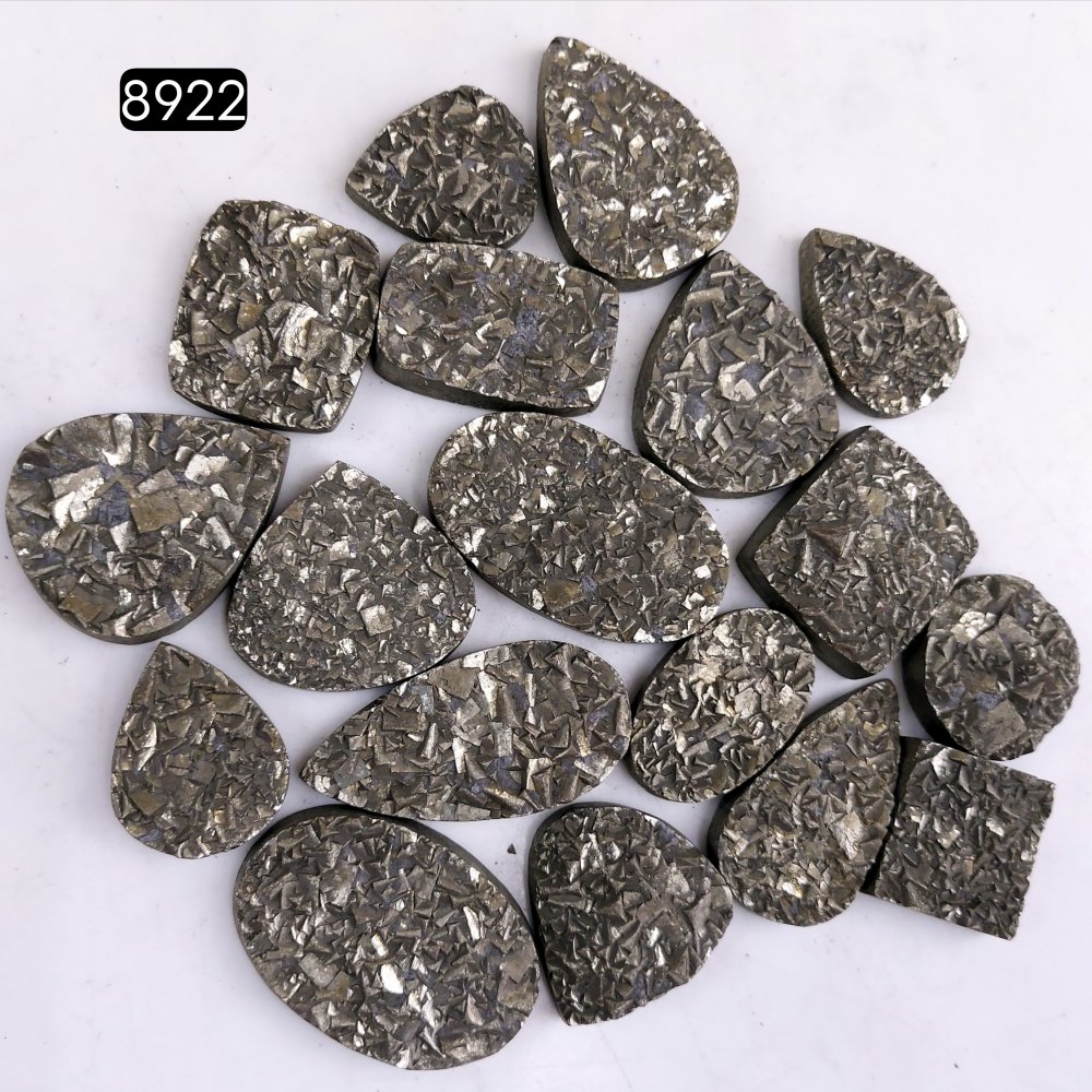 18Pcs 1351CtsNatural Golden Pyrite Druzy Loose Cabochon Gemstone Mix Shape And Size For Jewelry Making Lot 37x24 22x18mm#8922