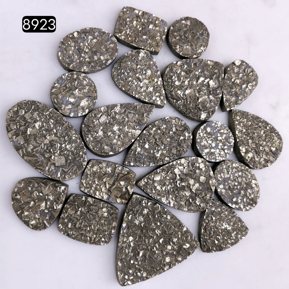 19Pcs 1304CtsNatural Golden Pyrite Druzy Loose Cabochon Gemstone Mix Shape And Size For Jewelry Making Lot 38x38 18x18mm#R-8923