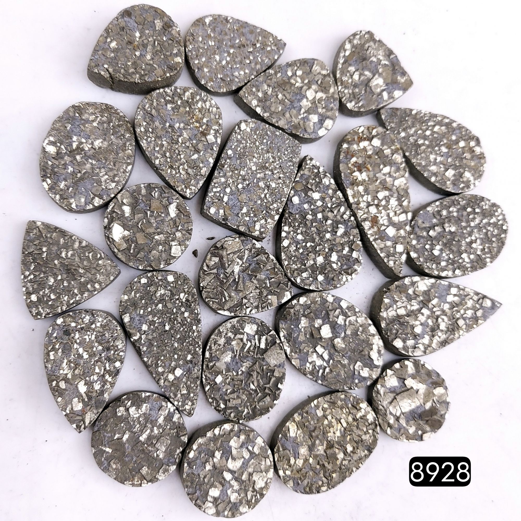 23Pcs 905CtsNatural Golden Pyrite Druzy Loose Cabochon Gemstone Mix Shape And Size For Jewelry Making Lot 34x14 16x16mmR-8928