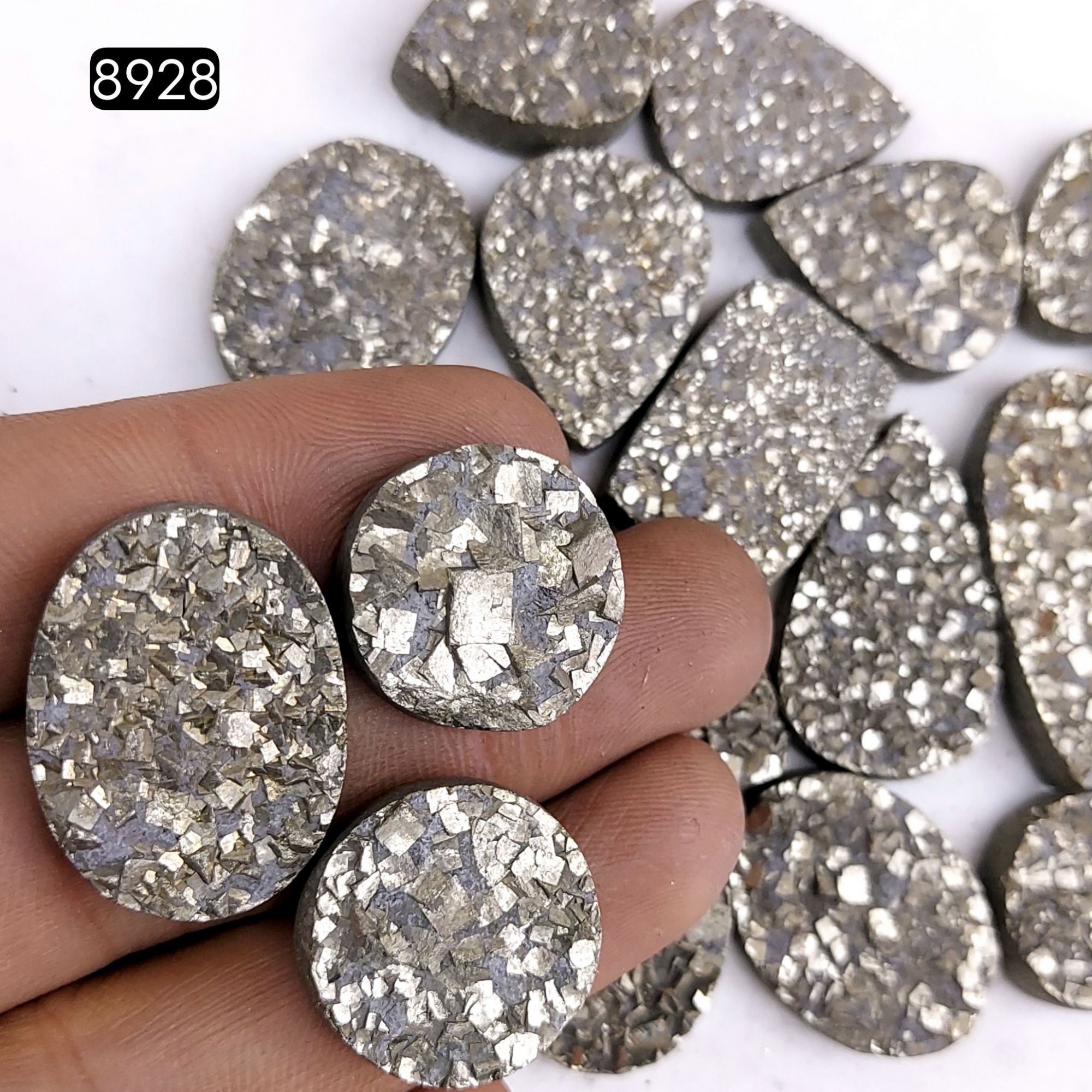 23Pcs 905CtsNatural Golden Pyrite Druzy Loose Cabochon Gemstone Mix Shape And Size For Jewelry Making Lot 34x14 16x16mmR-8928
