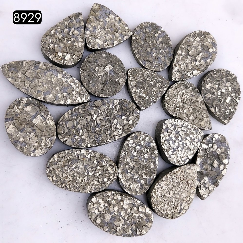 17Pcs 744CtsNatural Golden Pyrite Druzy Loose Cabochon Gemstone Mix Shape And Size For Jewelry Making Lot 32x16 16x16mm#8929