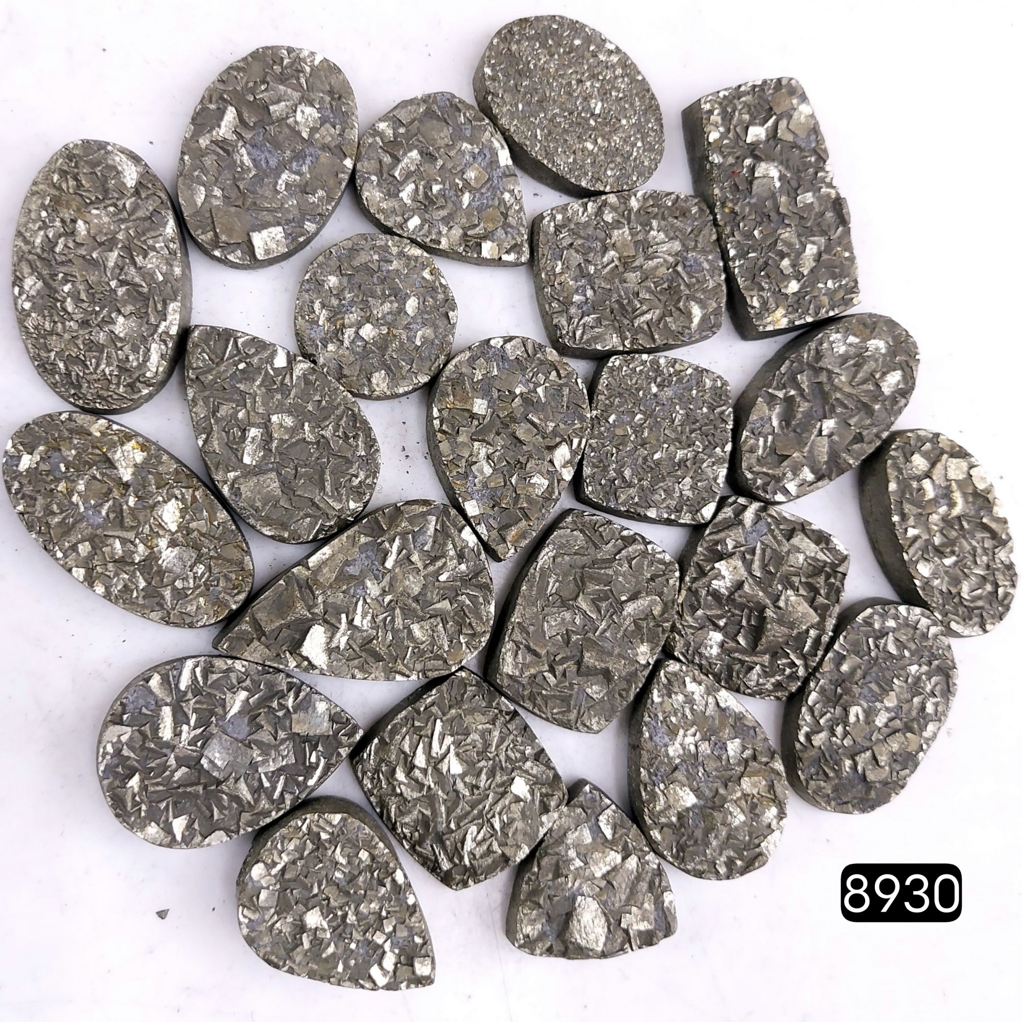 22Pcs 925CtsNatural Golden Pyrite Druzy Loose Cabochon Gemstone Mix Shape And Size For Jewelry Making Lot 27x13 16x16mmR-8930