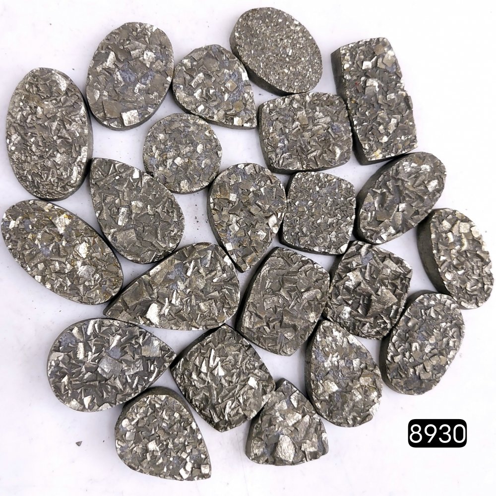 22Pcs 925CtsNatural Golden Pyrite Druzy Loose Cabochon Gemstone Mix Shape And Size For Jewelry Making Lot 27x13 16x16mm#8930