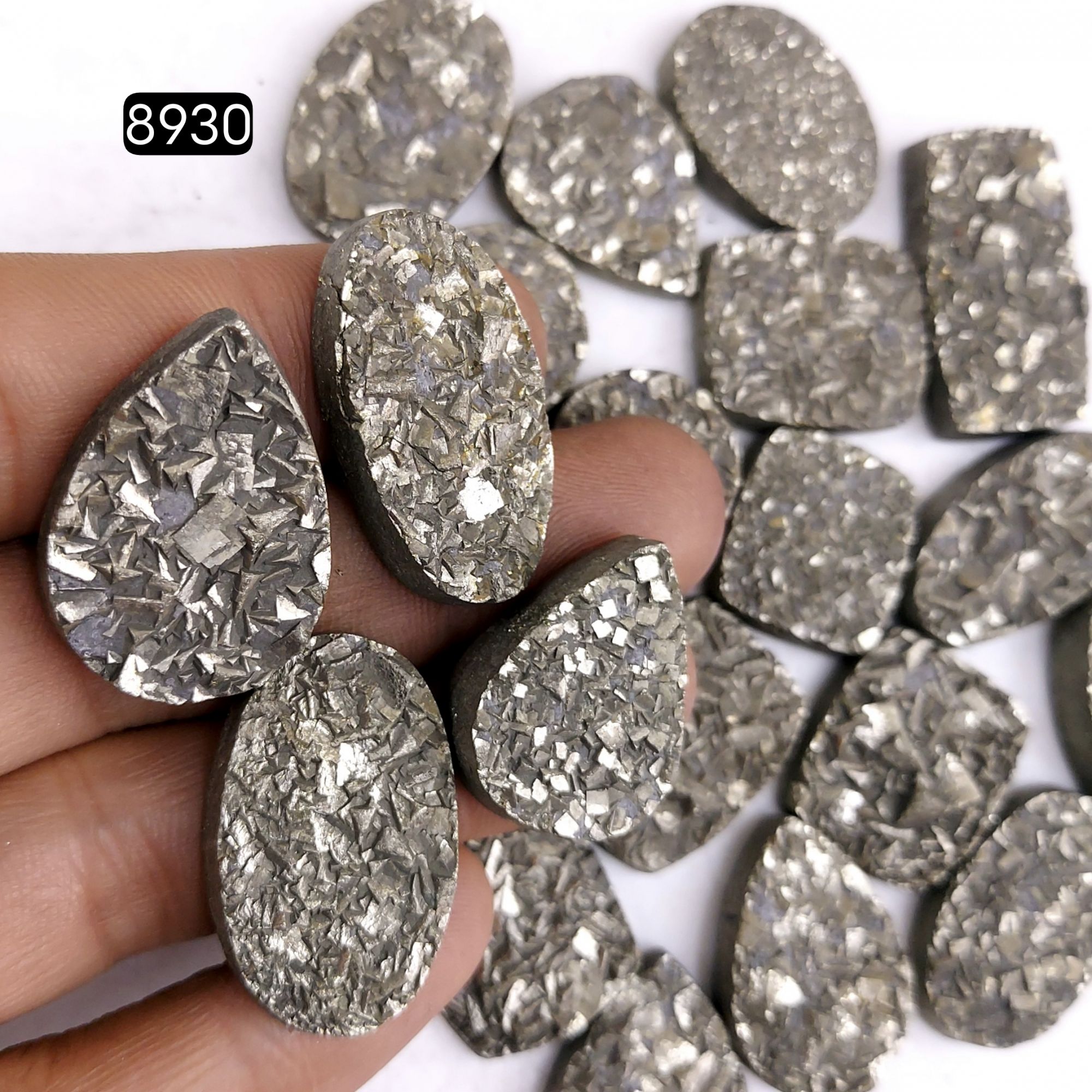 22Pcs 925CtsNatural Golden Pyrite Druzy Loose Cabochon Gemstone Mix Shape And Size For Jewelry Making Lot 27x13 16x16mmR-8930