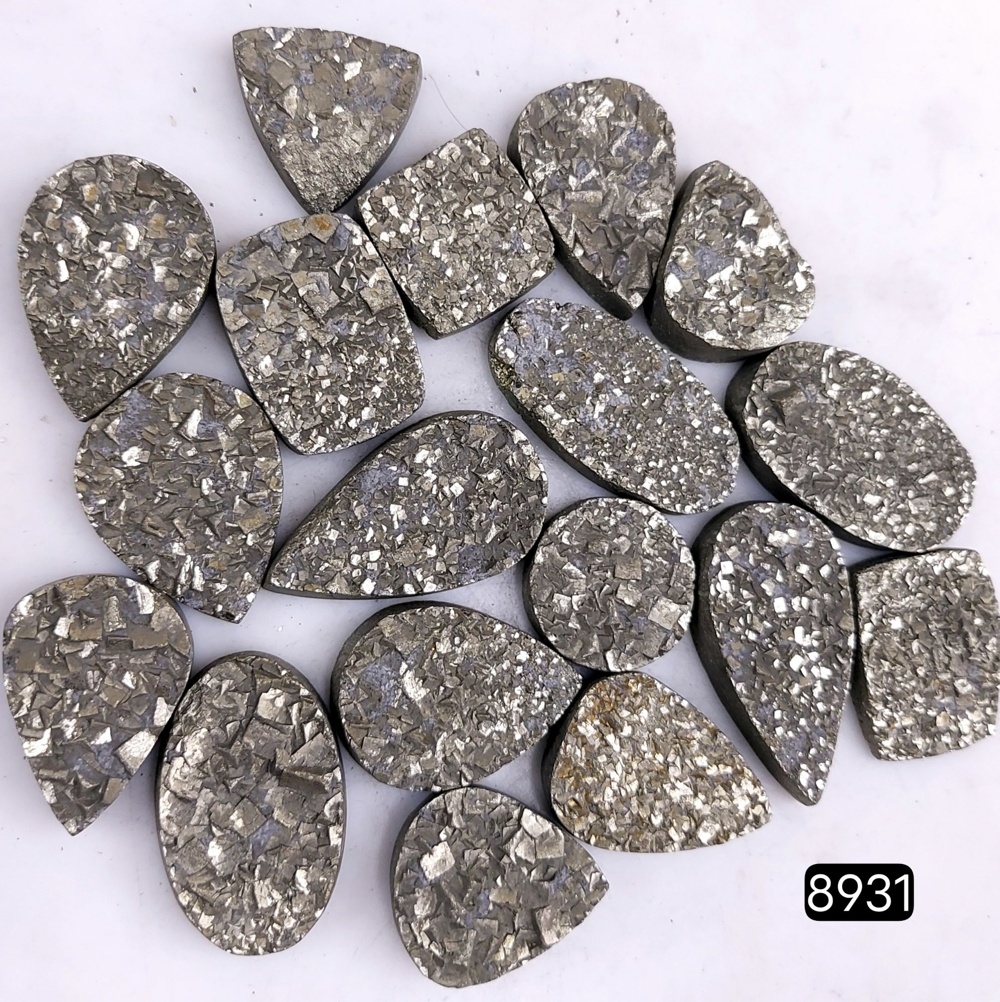 18Pcs 757CtsNatural Golden Pyrite Druzy Loose Cabochon Gemstone Mix Shape And Size For Jewelry Making Lot 31x15 16x16mmR-8931