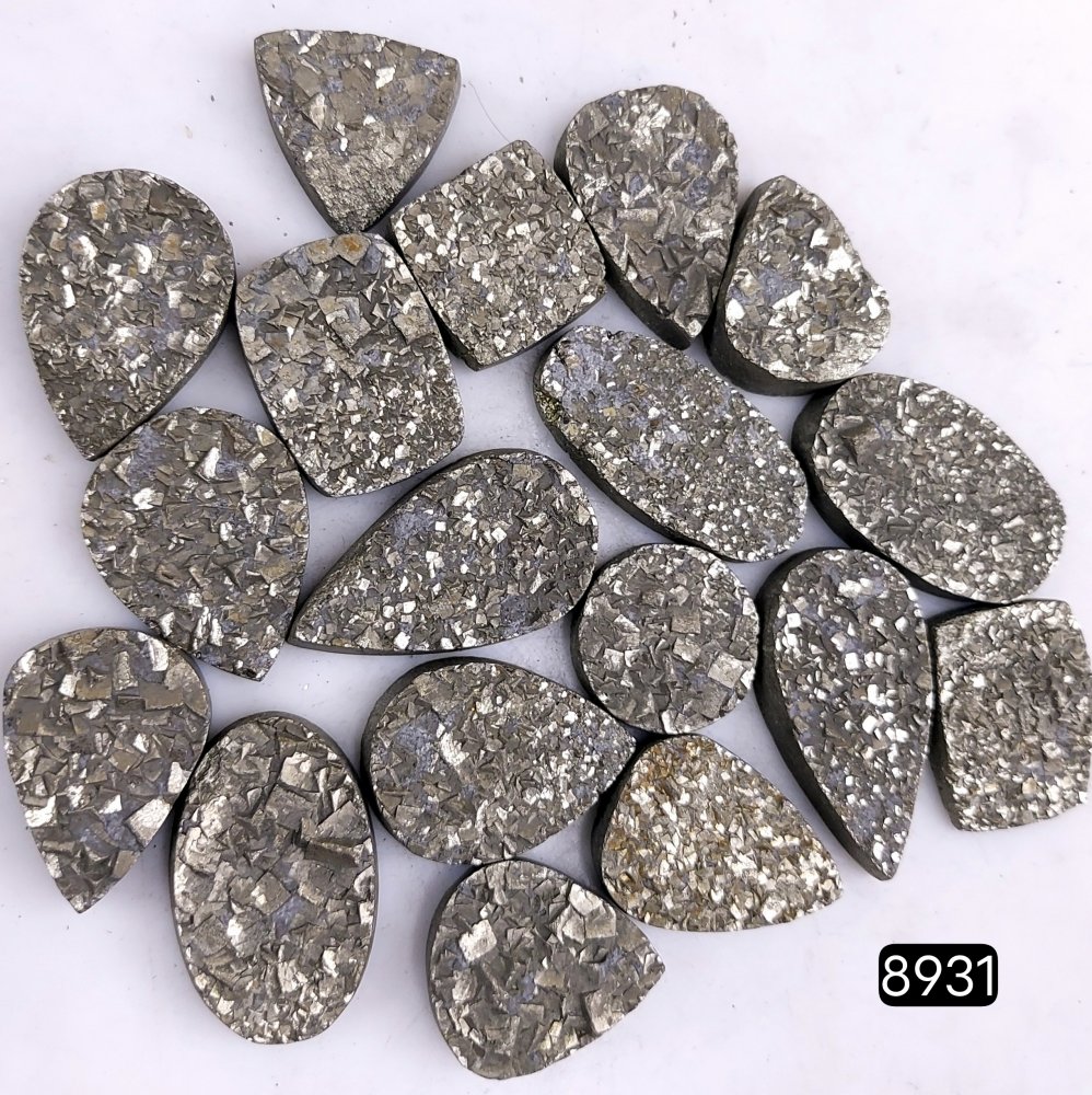 18Pcs 757CtsNatural Golden Pyrite Druzy Loose Cabochon Gemstone Mix Shape And Size For Jewelry Making Lot 31x15 16x16mm#8931