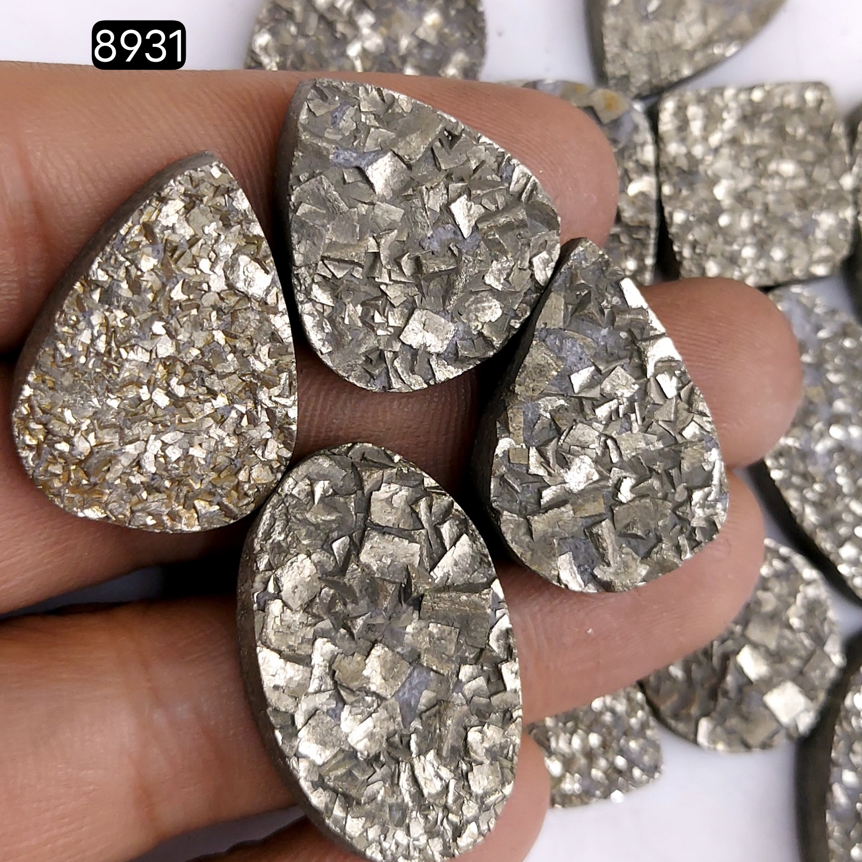 18Pcs 757CtsNatural Golden Pyrite Druzy Loose Cabochon Gemstone Mix Shape And Size For Jewelry Making Lot 31x15 16x16mmR-8931