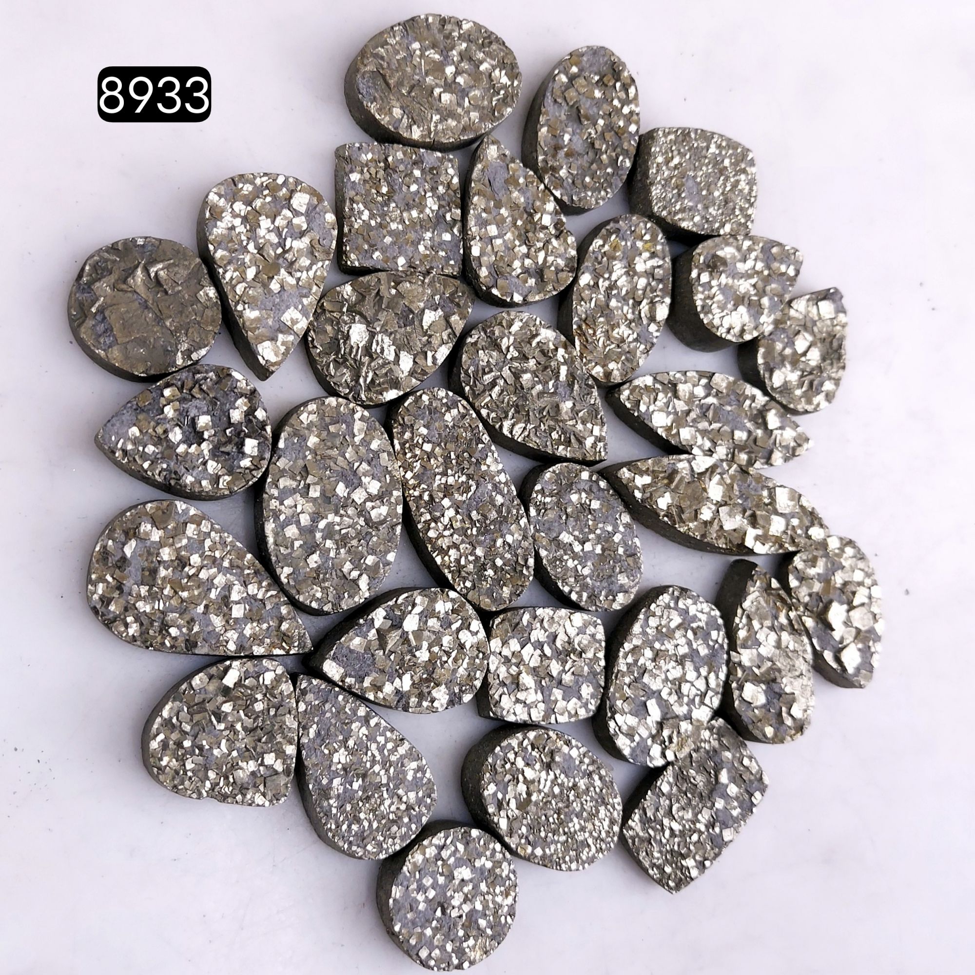 29Pcs 1013CtsNatural Golden Pyrite Druzy Loose Cabochon Gemstone Mix Shape And Size For Jewelry Making Lot 34x10 14x14mmR-8933