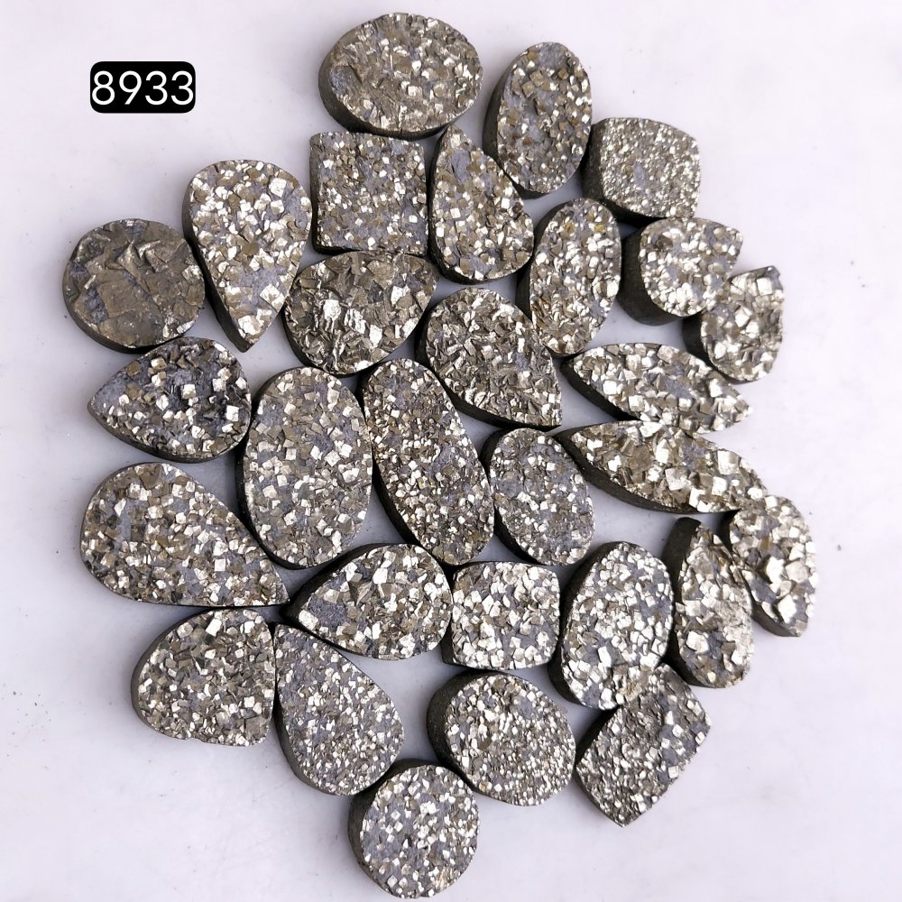 29Pcs 1013CtsNatural Golden Pyrite Druzy Loose Cabochon Gemstone Mix Shape And Size For Jewelry Making Lot 34x10 14x14mm#8933