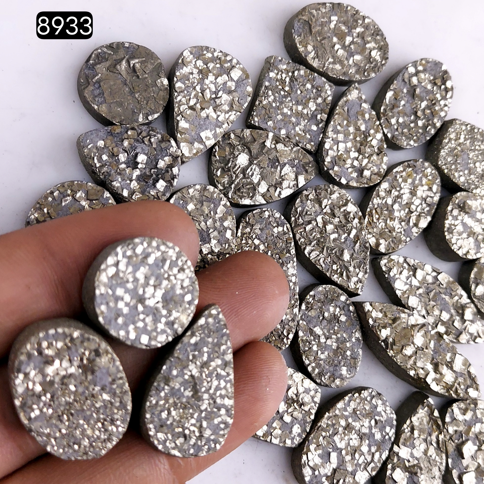 29Pcs 1013CtsNatural Golden Pyrite Druzy Loose Cabochon Gemstone Mix Shape And Size For Jewelry Making Lot 34x10 14x14mmR-8933