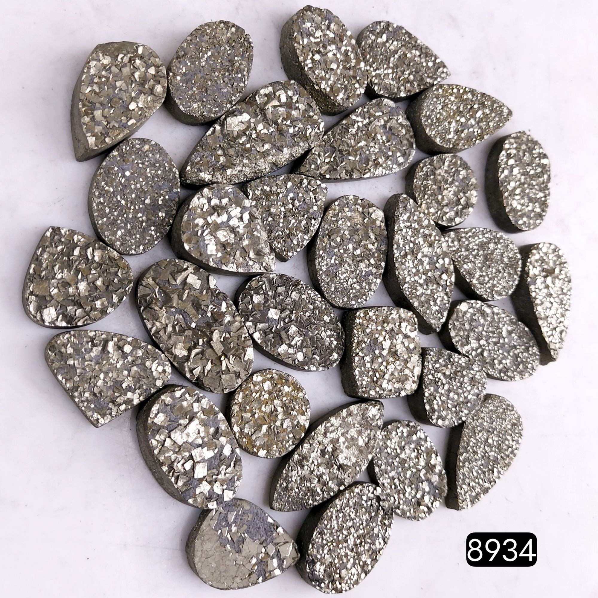 30Pcs 1045CtsNatural Golden Pyrite Druzy Loose Cabochon Gemstone Mix Shape And Size For Jewelry Making Lot 30x12 14x14mm8934
