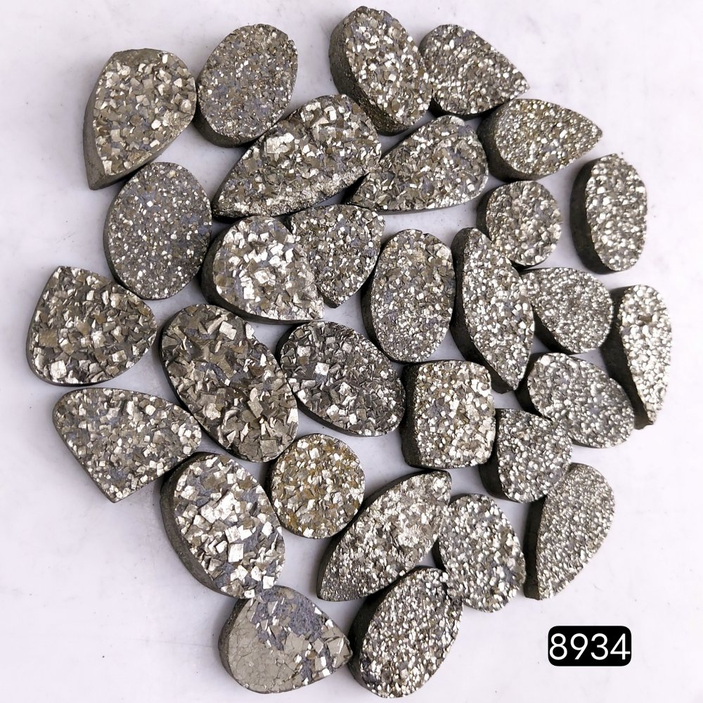 30Pcs 1045CtsNatural Golden Pyrite Druzy Loose Cabochon Gemstone Mix Shape And Size For Jewelry Making Lot 30x12 14x14mm#8934