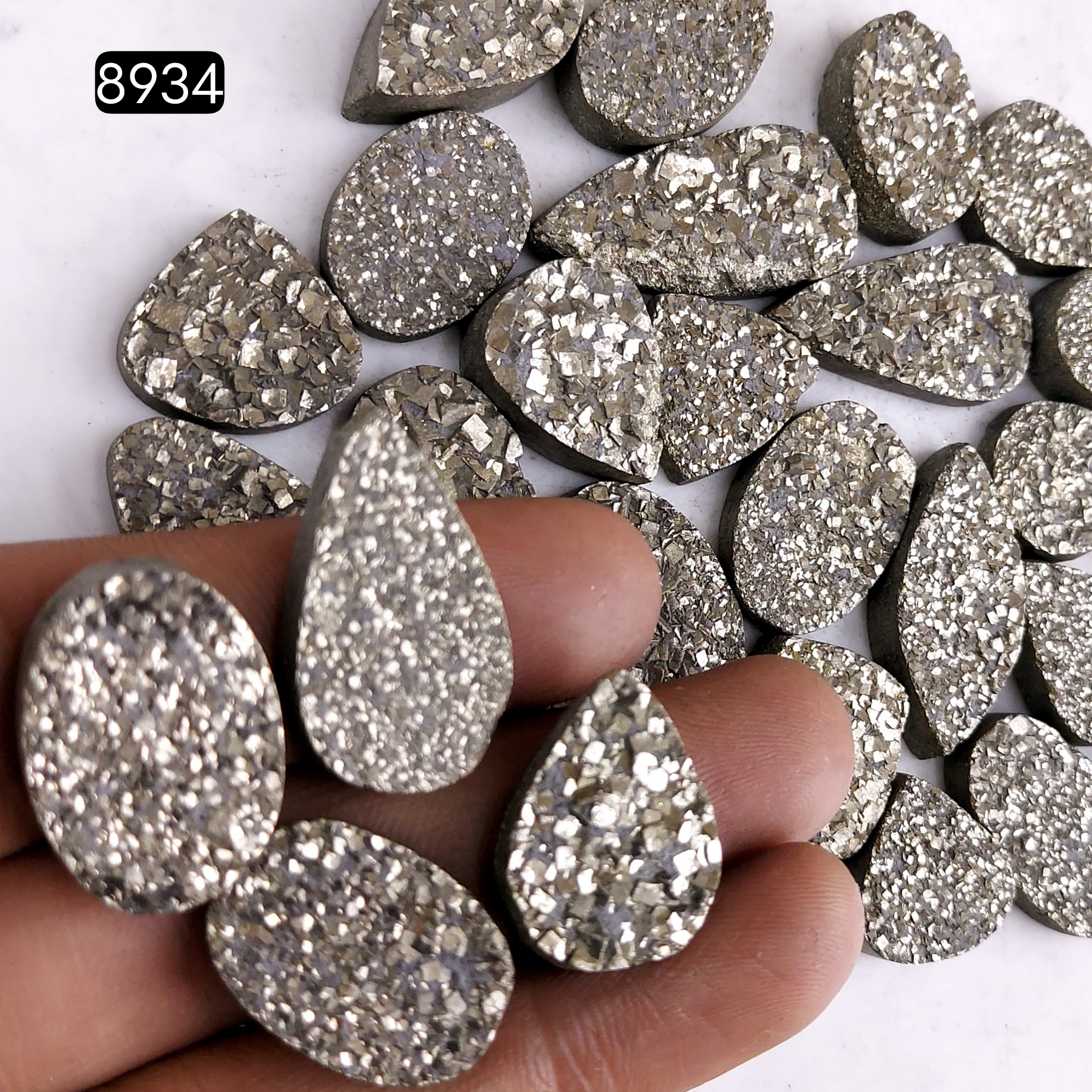 30Pcs 1045CtsNatural Golden Pyrite Druzy Loose Cabochon Gemstone Mix Shape And Size For Jewelry Making Lot 30x12 14x14mm8934
