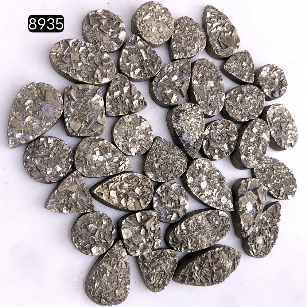 35Pcs 1110CtsNatural Golden Pyrite Druzy Loose Cabochon Gemstone Mix Shape And Size For Jewelry Making Lot 30x12 13x13mm#8935