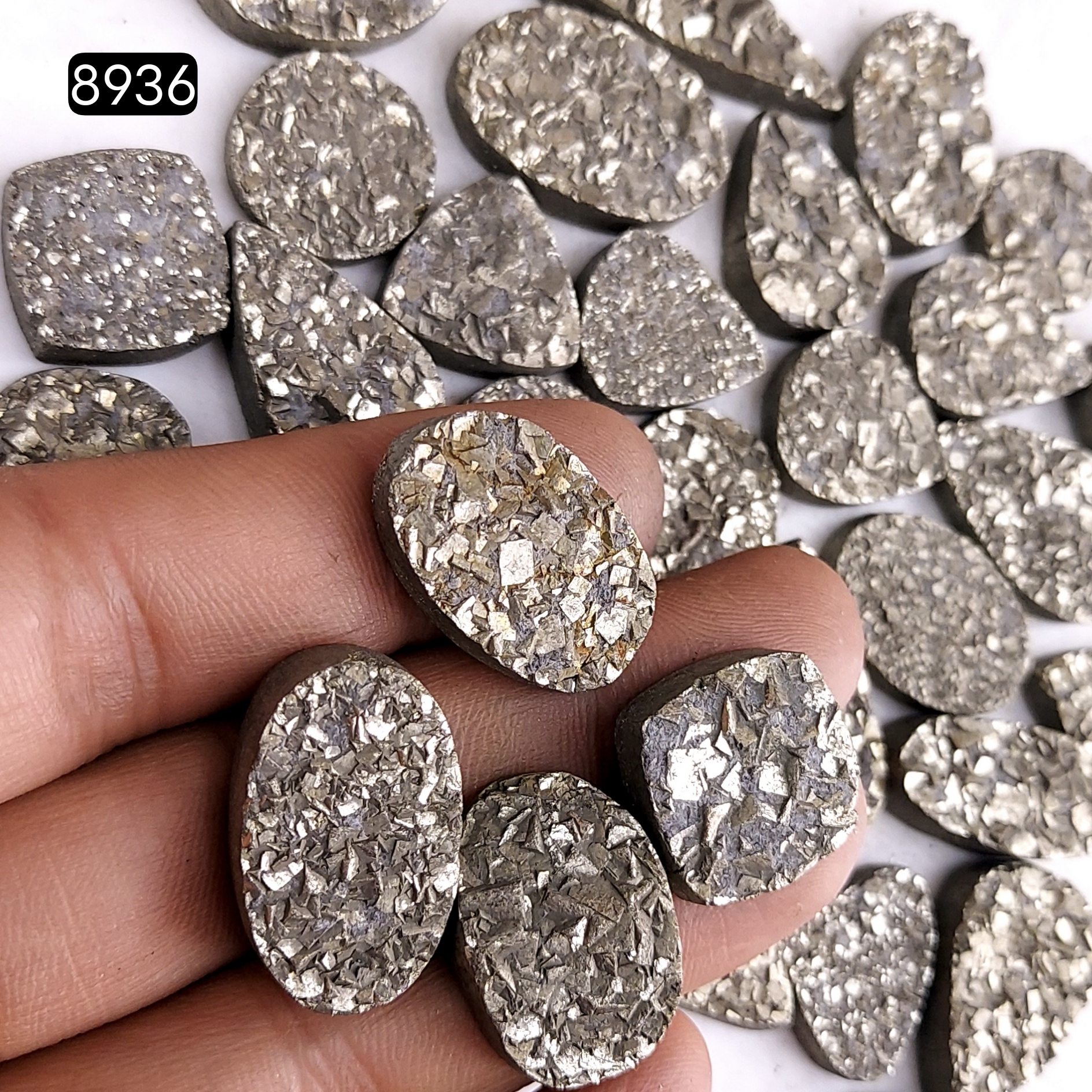32Pcs 984CtsNatural Golden Pyrite Druzy Loose Cabochon Gemstone Mix Shape And Size For Jewelry Making Lot 26x14 14x14mm8936