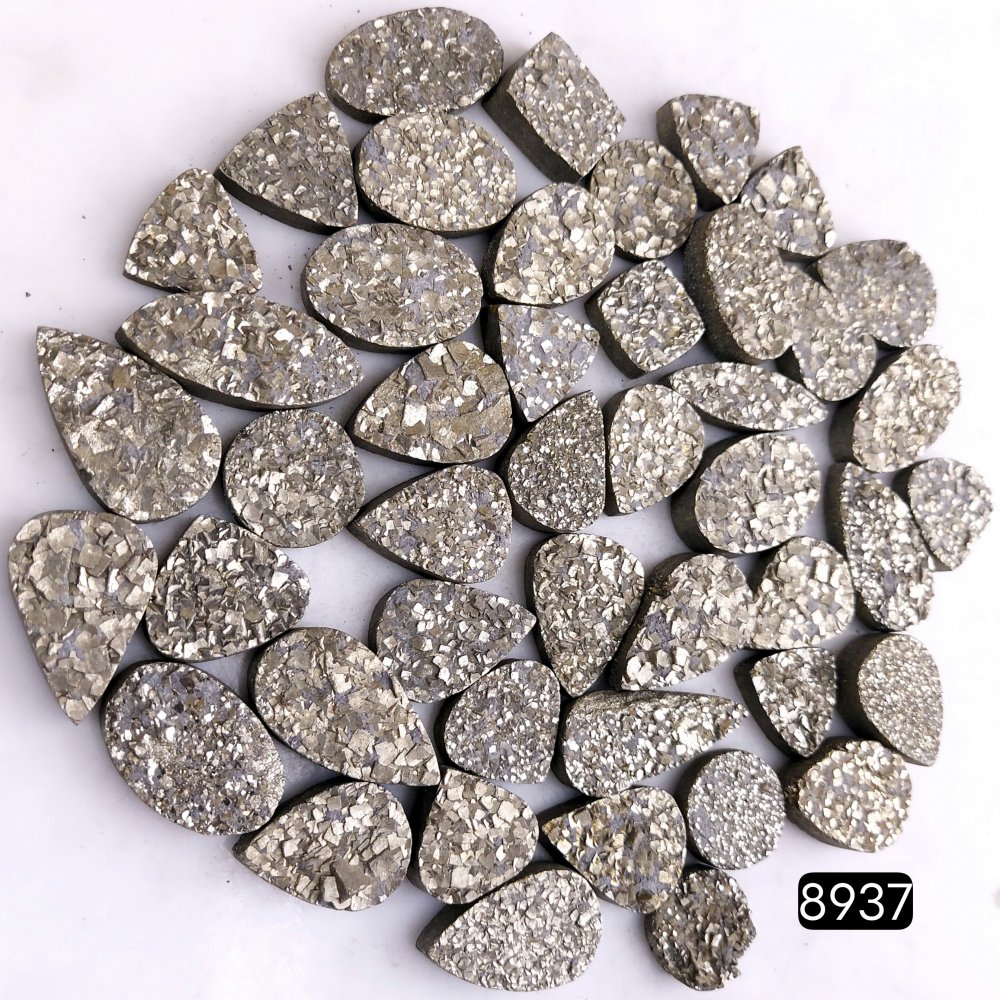 46Pcs 1458CtsNatural Golden Pyrite Druzy Loose Cabochon Gemstone Mix Shape And Size For Jewelry Making Lot 23x15 12x12mm#8937