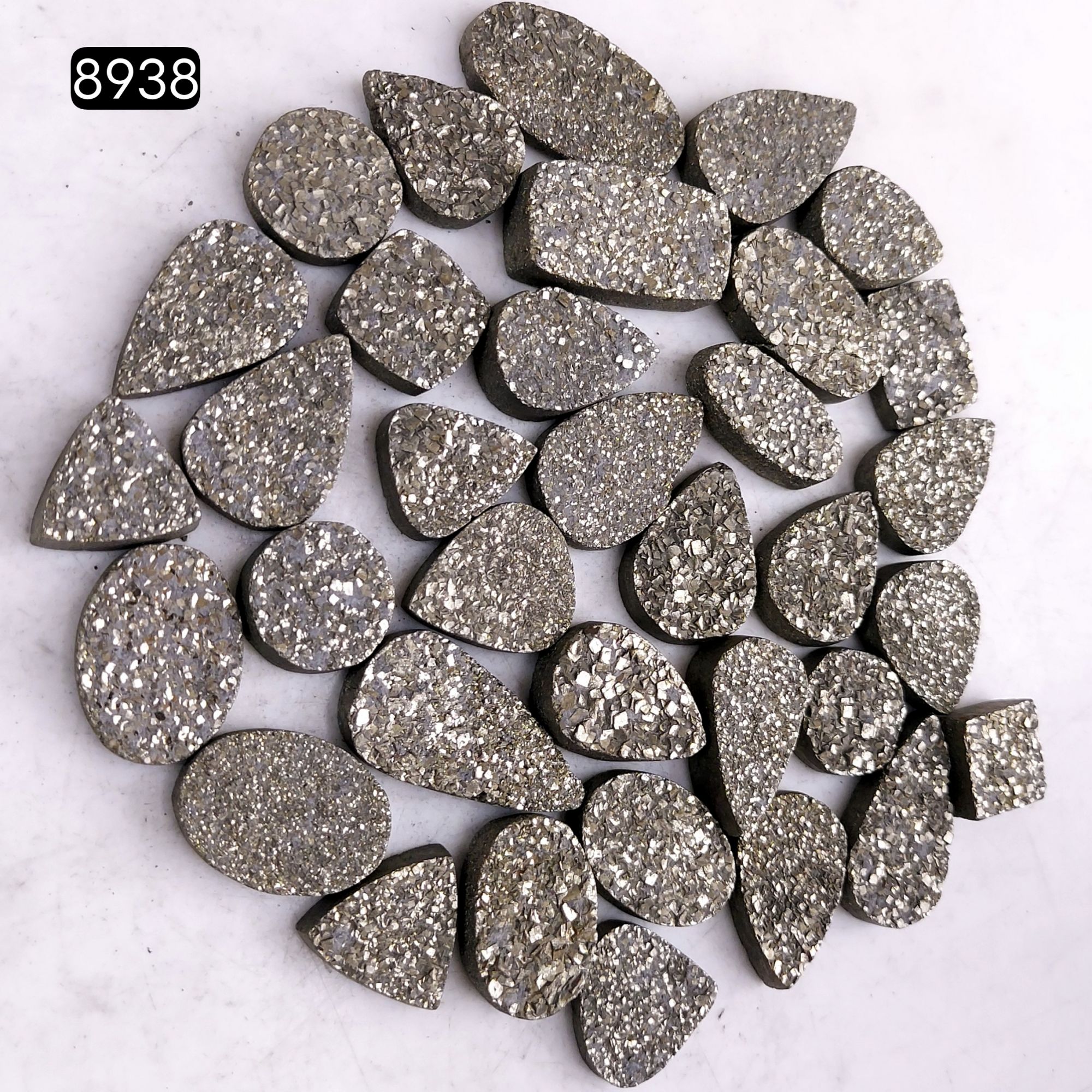 35Pcs 805CtsNatural Golden Pyrite Druzy Loose Cabochon Gemstone Mix Shape And Size For Jewelry Making Lot 22x10 11x11mm8938
