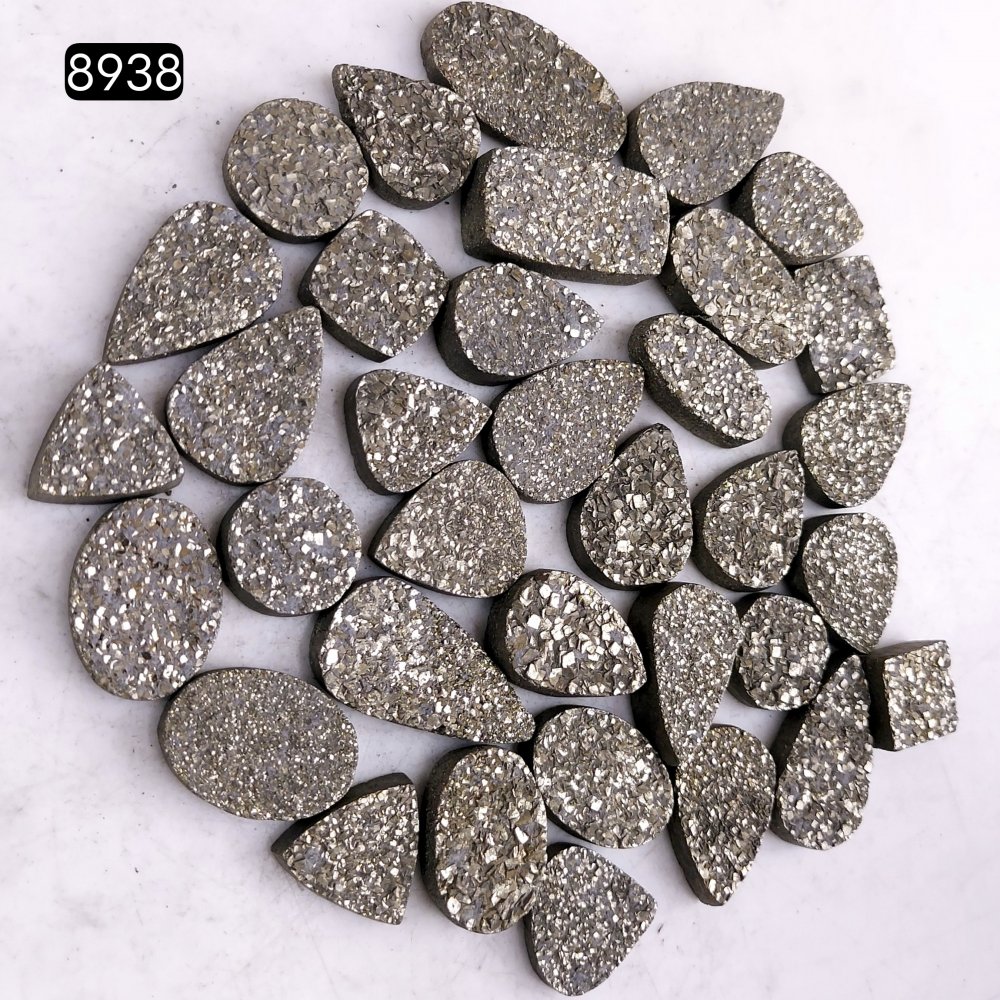35Pcs 805CtsNatural Golden Pyrite Druzy Loose Cabochon Gemstone Mix Shape And Size For Jewelry Making Lot 22x10 11x11mm#8938