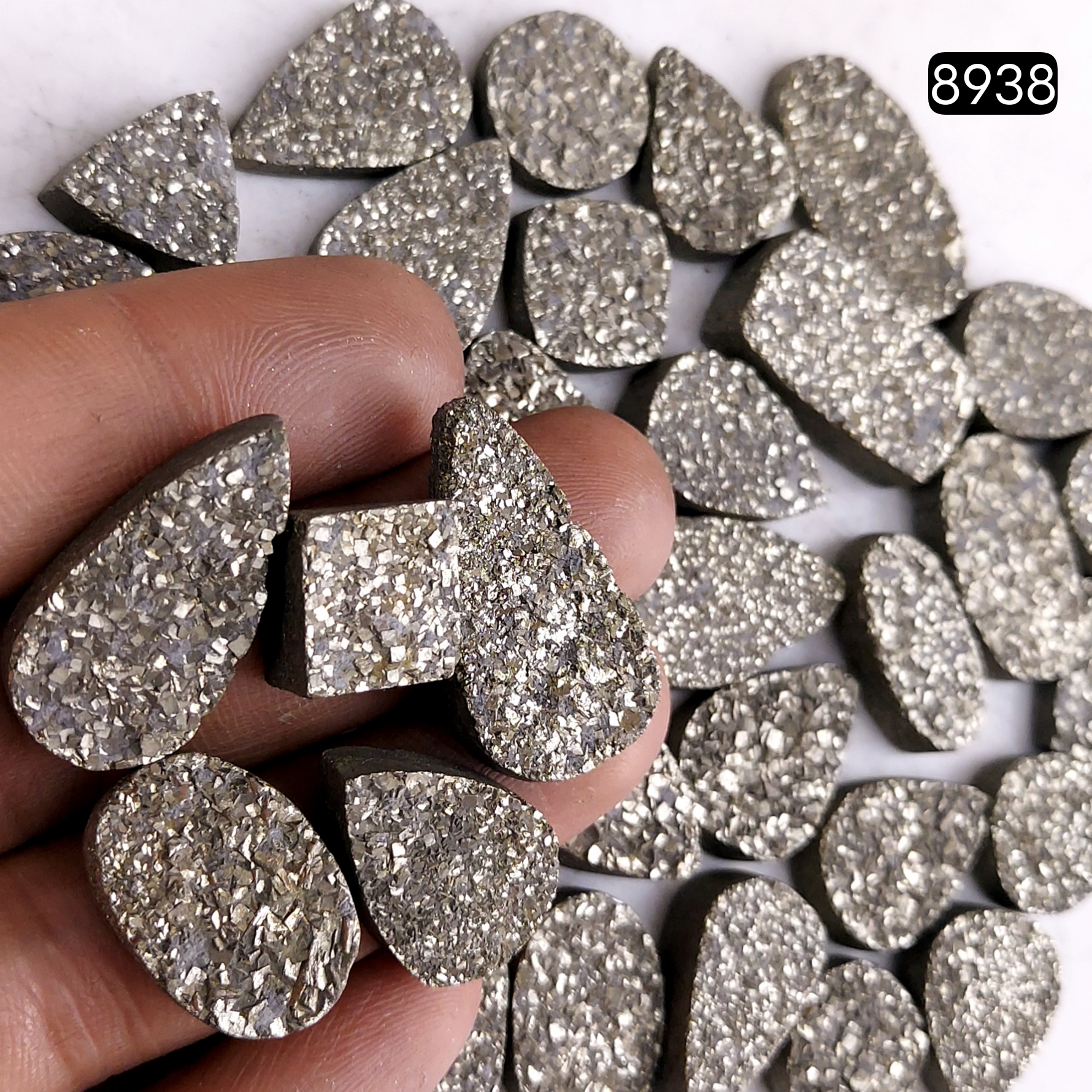 35Pcs 805CtsNatural Golden Pyrite Druzy Loose Cabochon Gemstone Mix Shape And Size For Jewelry Making Lot 22x10 11x11mm8938