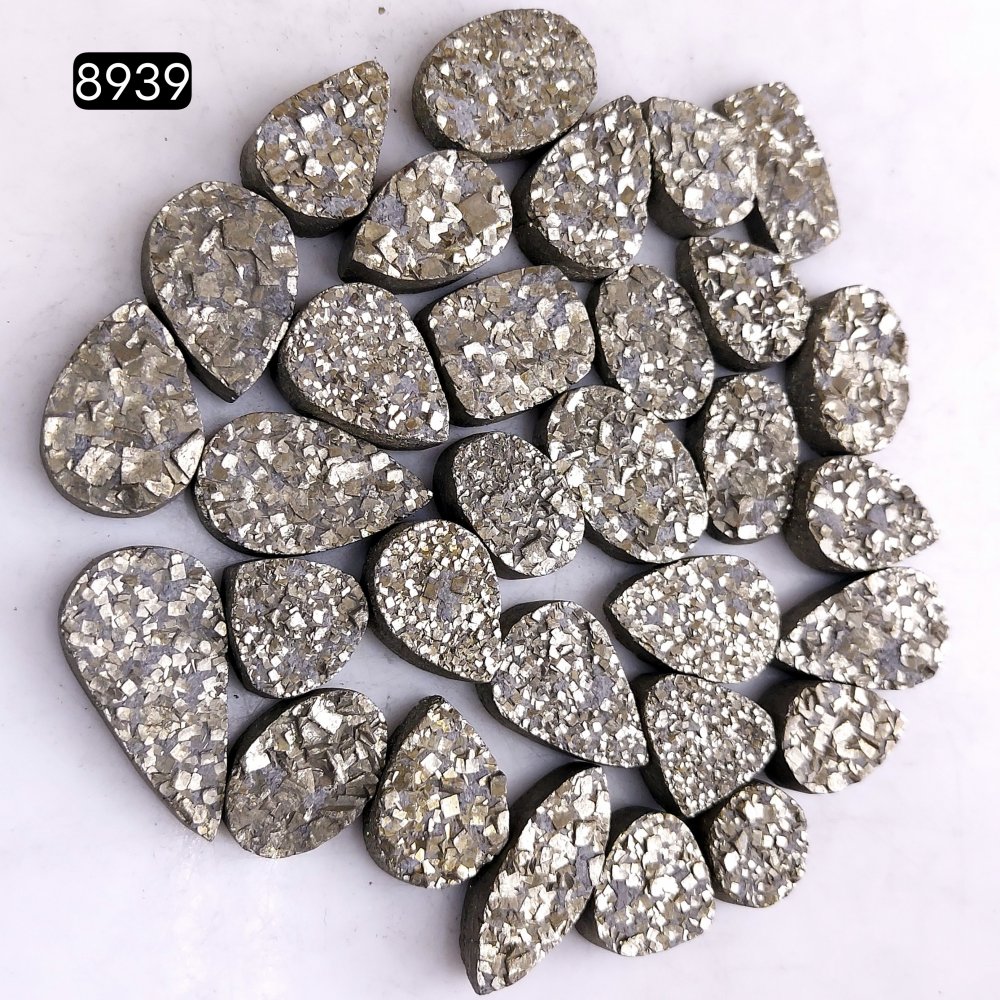 31Pcs 832CtsNatural Golden Pyrite Druzy Loose Cabochon Gemstone Mix Shape And Size For Jewelry Making Lot 22x12 11x11mm#8939