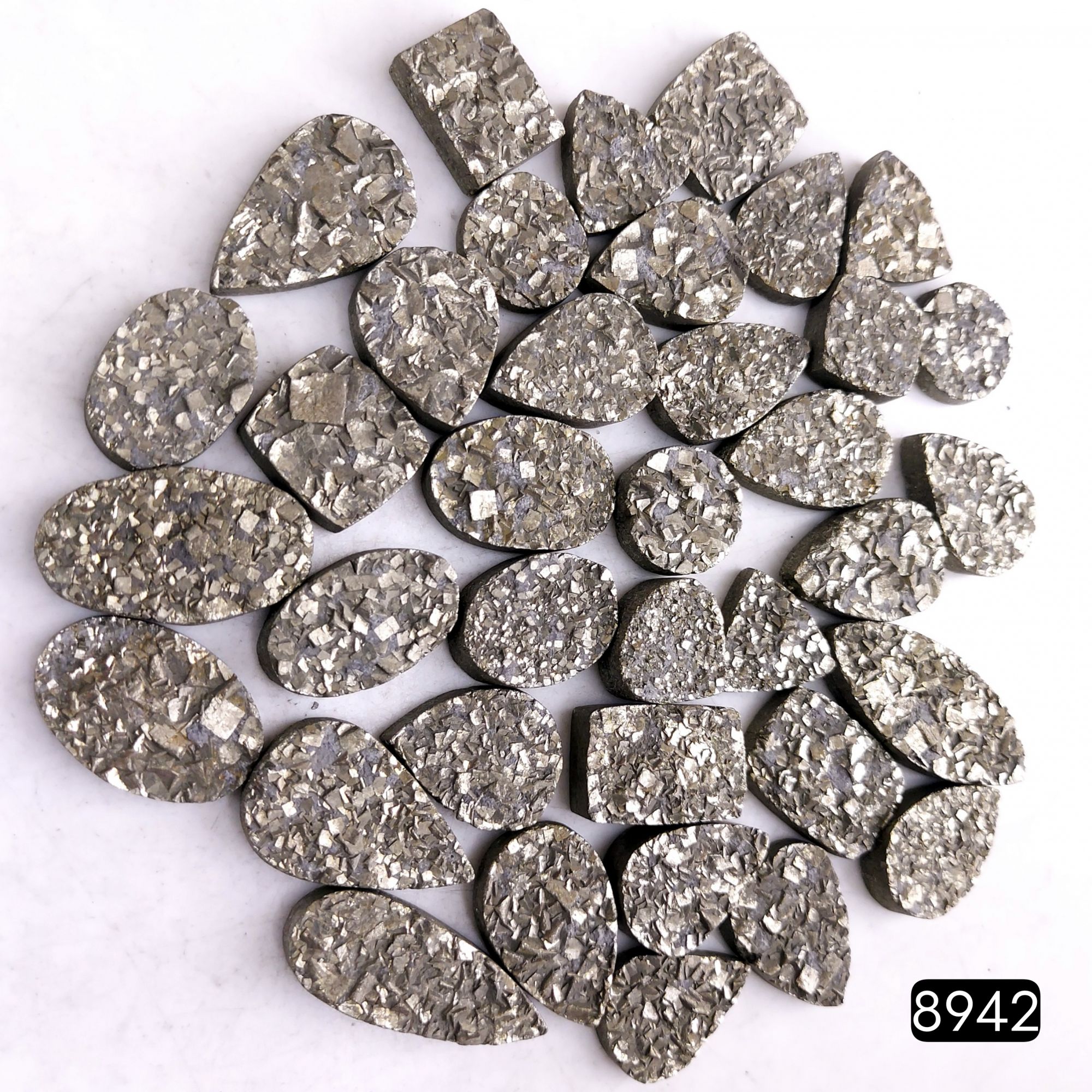 37Pcs 804CtsNatural Golden Pyrite Druzy Loose Cabochon Gemstone Mix Shape And Size For Jewelry Making Lot 30x12 12x12mm8942