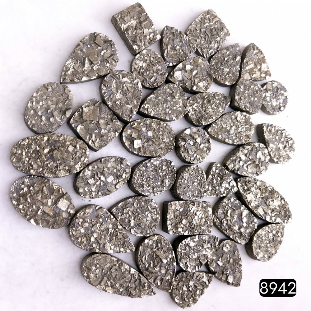 37Pcs 804CtsNatural Golden Pyrite Druzy Loose Cabochon Gemstone Mix Shape And Size For Jewelry Making Lot 30x12 12x12mm#8942