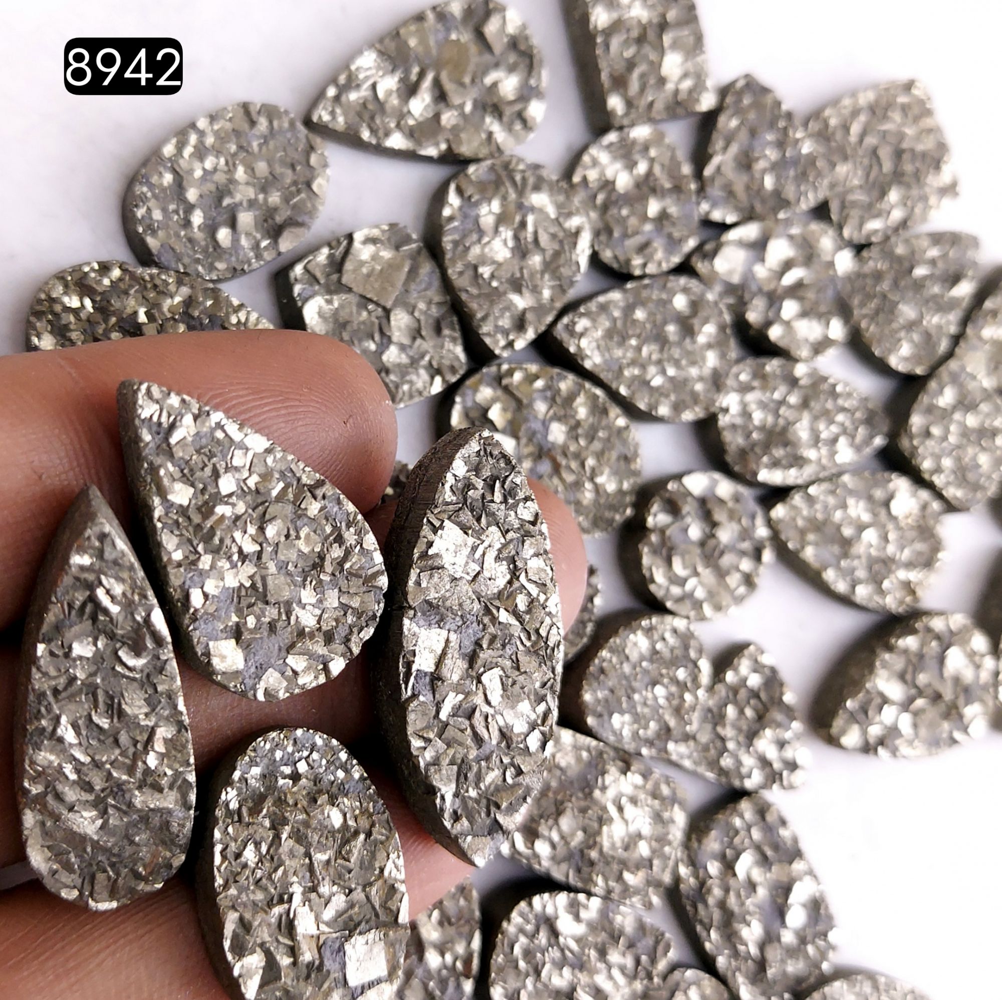 37Pcs 804CtsNatural Golden Pyrite Druzy Loose Cabochon Gemstone Mix Shape And Size For Jewelry Making Lot 30x12 12x12mm8942