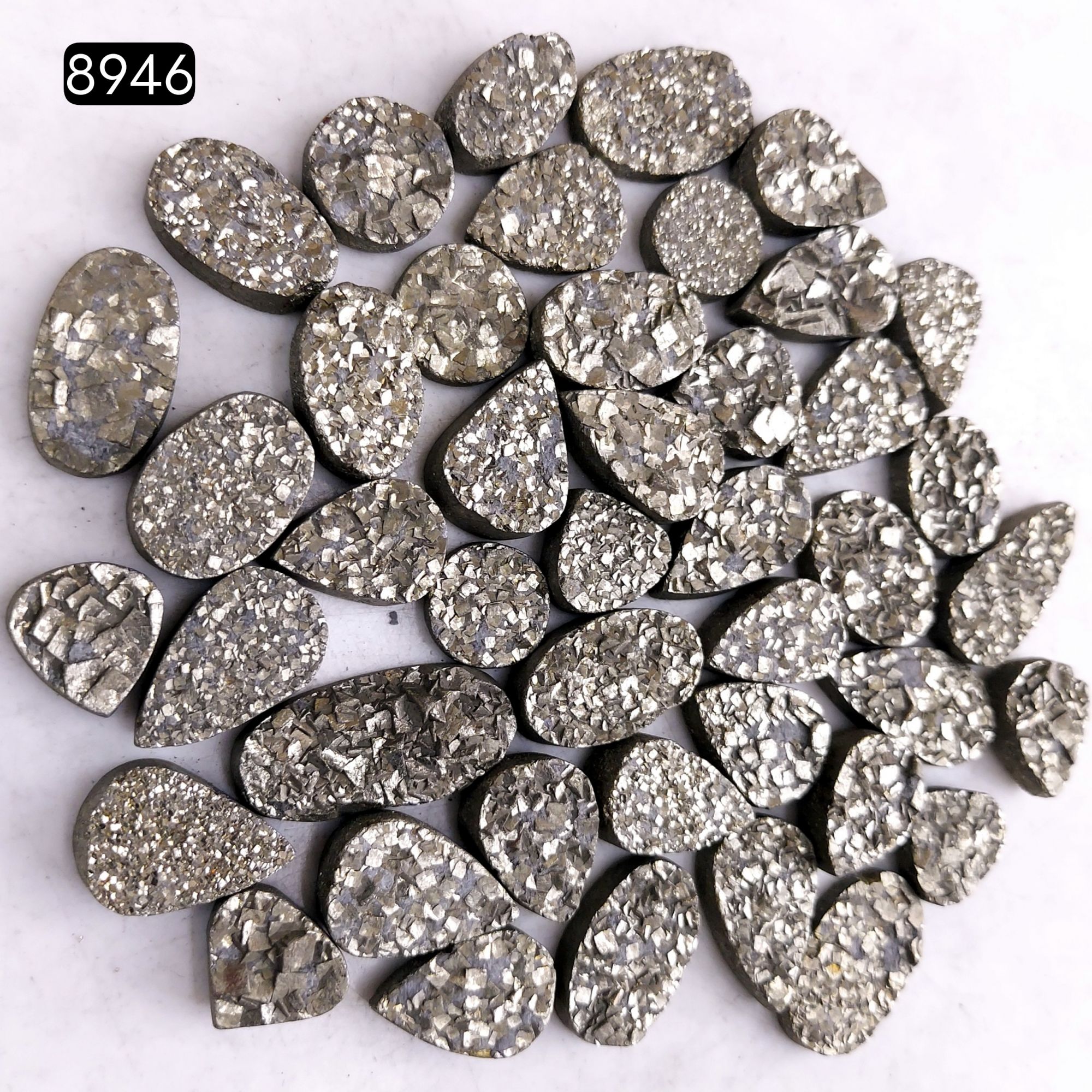 44Pcs 743CtsNatural Golden Pyrite Druzy Loose Cabochon Gemstone Mix Shape And Size For Jewelry Making Lot 17x11 10x10mmR-8946