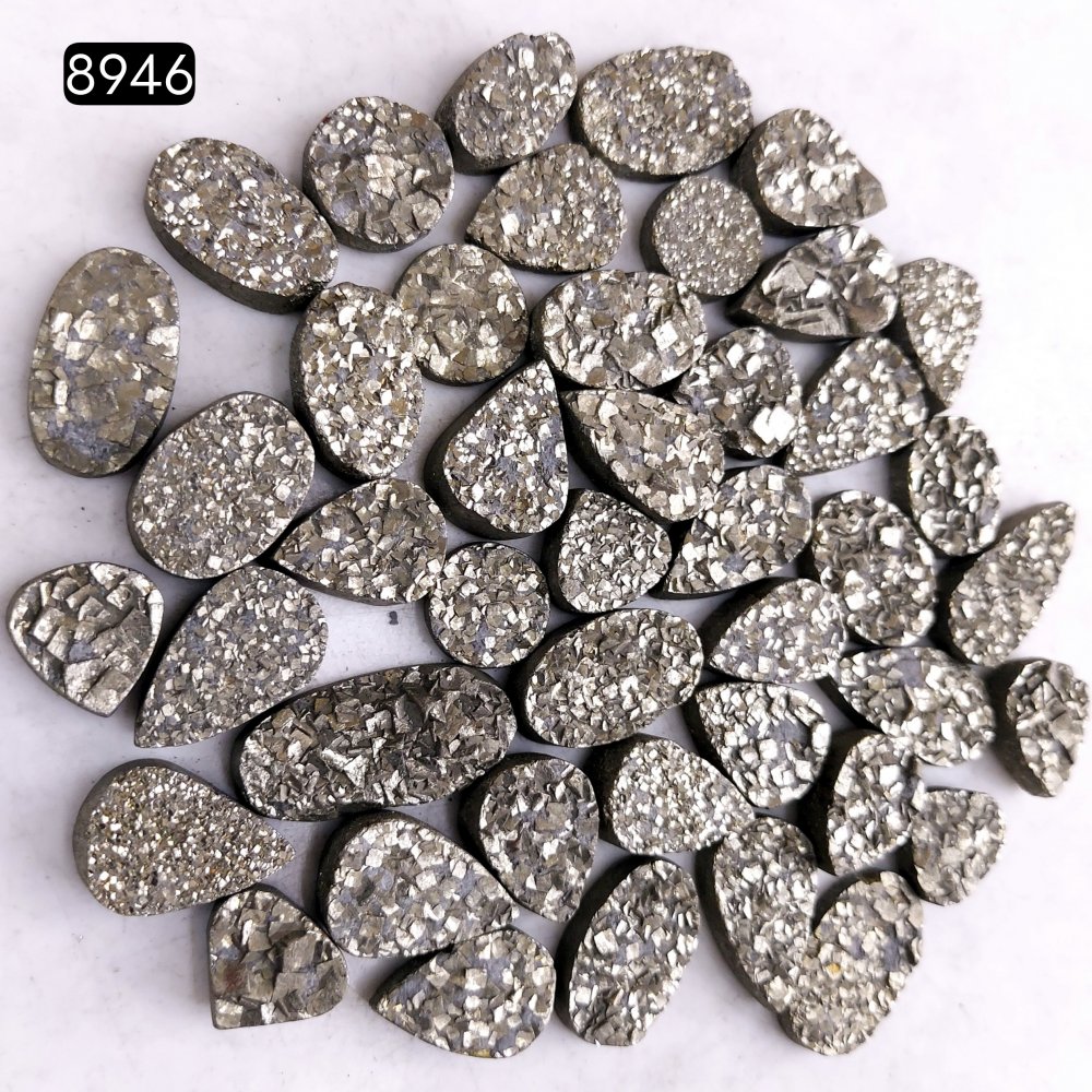 44Pcs 743CtsNatural Golden Pyrite Druzy Loose Cabochon Gemstone Mix Shape And Size For Jewelry Making Lot 17x11 10x10mm#8946