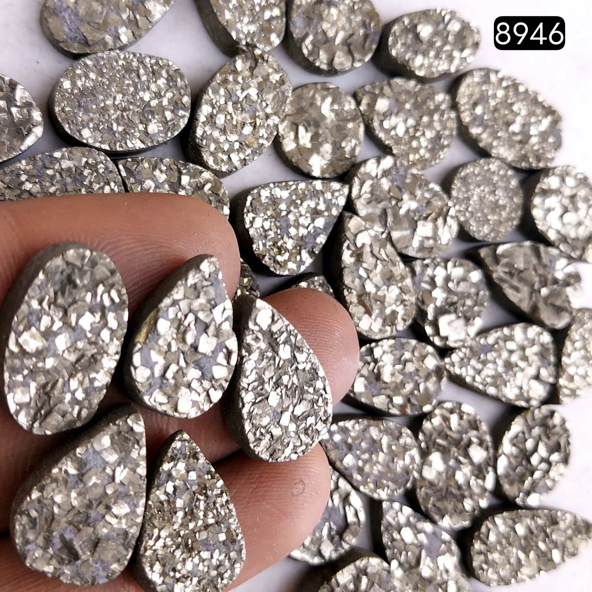 44Pcs 743CtsNatural Golden Pyrite Druzy Loose Cabochon Gemstone Mix Shape And Size For Jewelry Making Lot 17x11 10x10mmR-8946