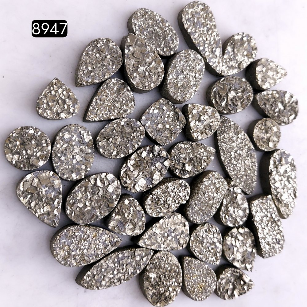 36Pcs 733CtsNatural Golden Pyrite Druzy Loose Cabochon Gemstone Mix Shape And Size For Jewelry Making Lot 27x11 9x9mm#8947