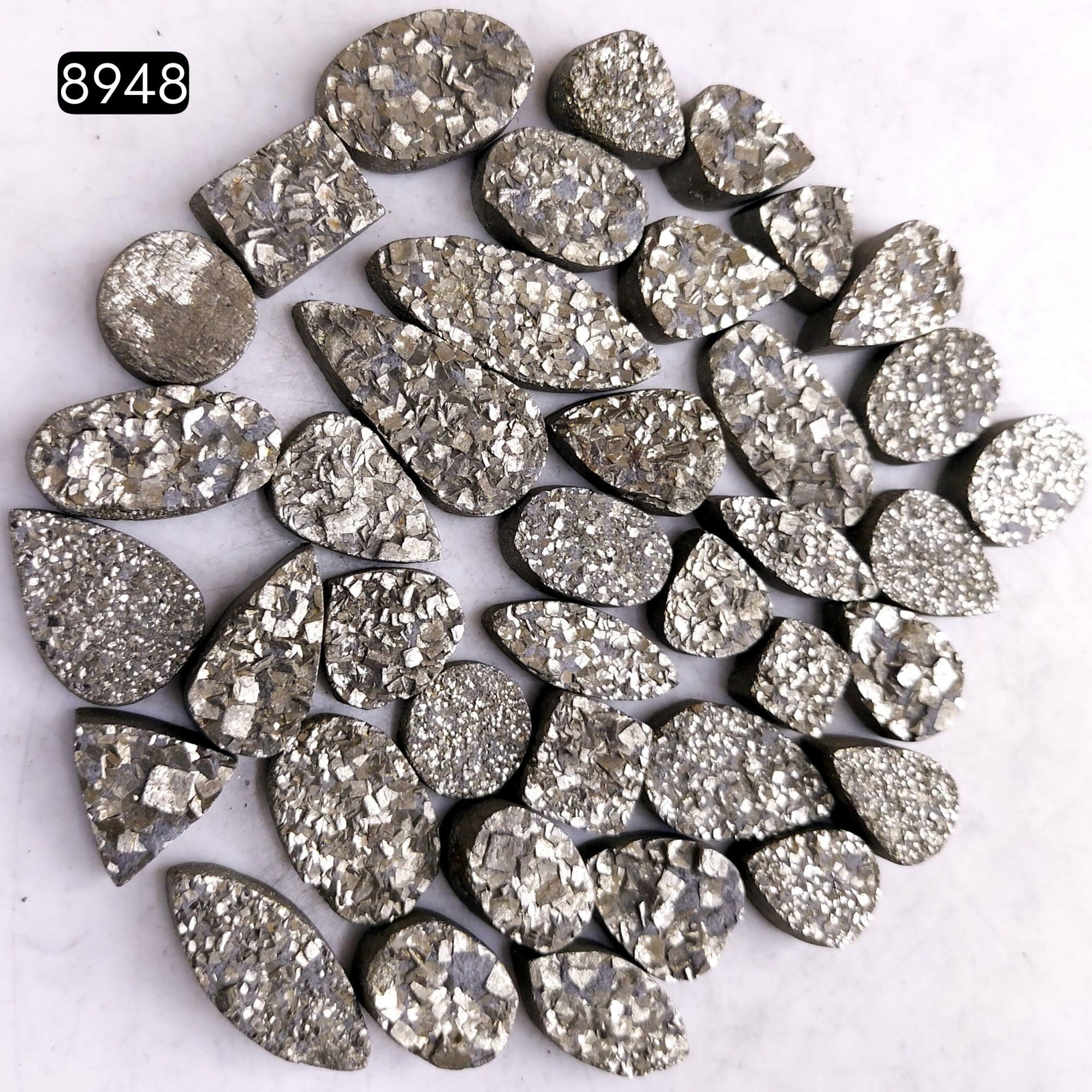 39Pcs 725CtsNatural Golden Pyrite Druzy Loose Cabochon Gemstone Mix Shape And Size For Jewelry Making Lot 25x11 12x10mmR-8948
