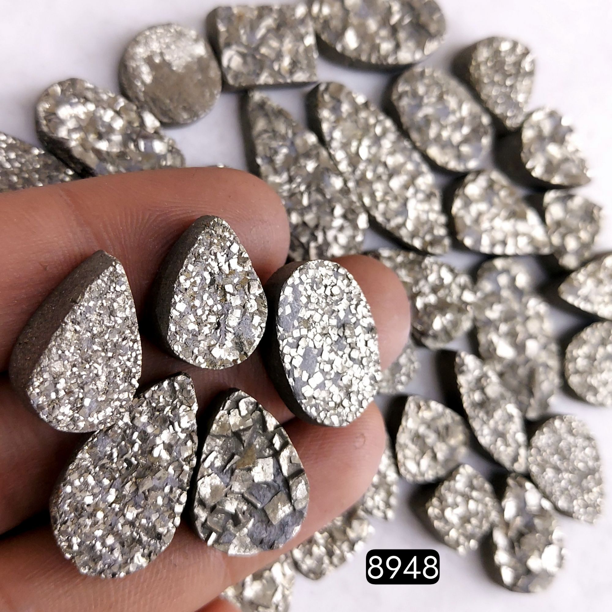 39Pcs 725CtsNatural Golden Pyrite Druzy Loose Cabochon Gemstone Mix Shape And Size For Jewelry Making Lot 25x11 12x10mmR-8948
