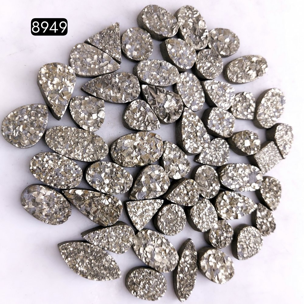 51Pcs 888CtsNatural Golden Pyrite Druzy Loose Cabochon Gemstone Mix Shape And Size For Jewelry Making Lot 17x11 12x12mm#8949