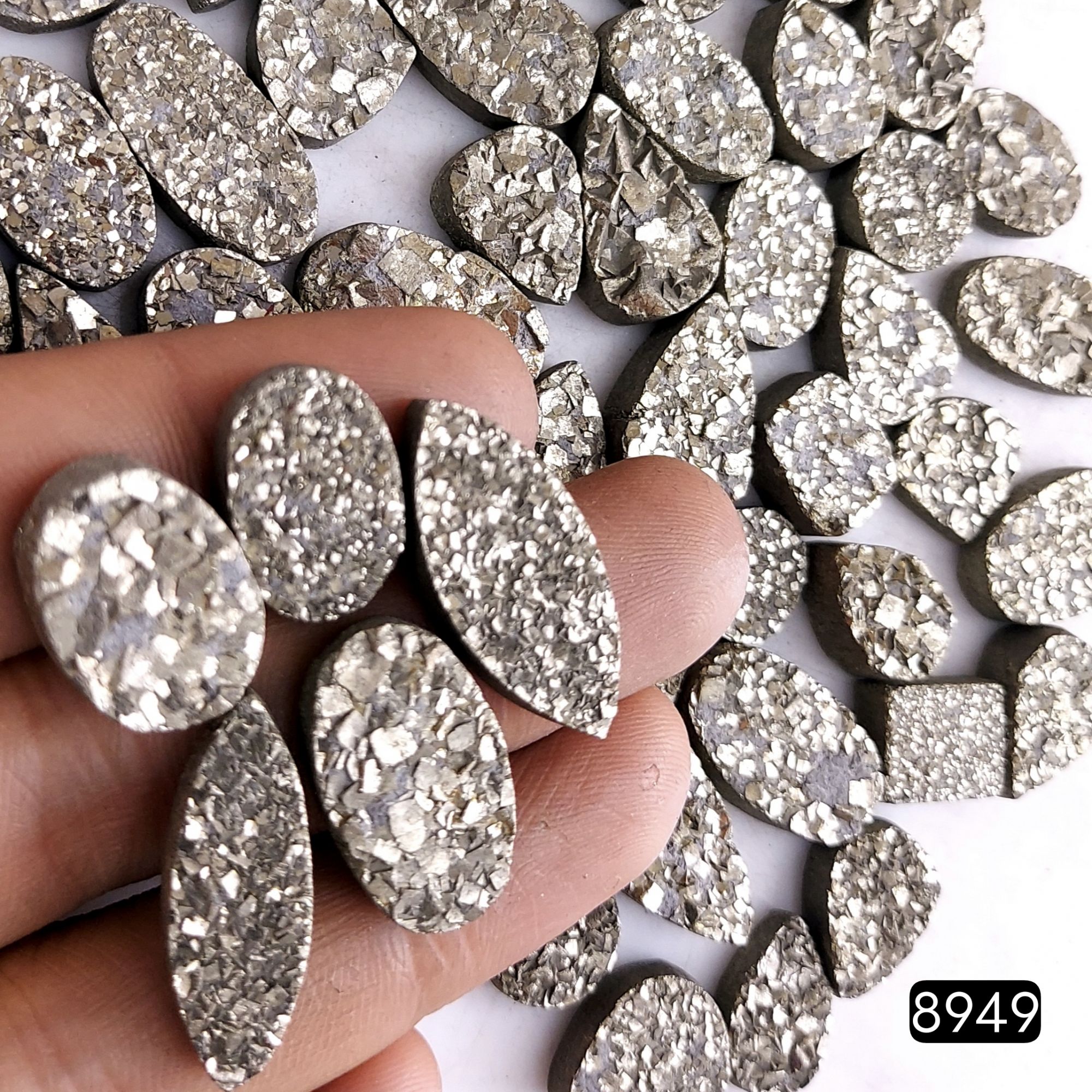 51Pcs 888CtsNatural Golden Pyrite Druzy Loose Cabochon Gemstone Mix Shape And Size For Jewelry Making Lot 17x11 12x12mmR-8949