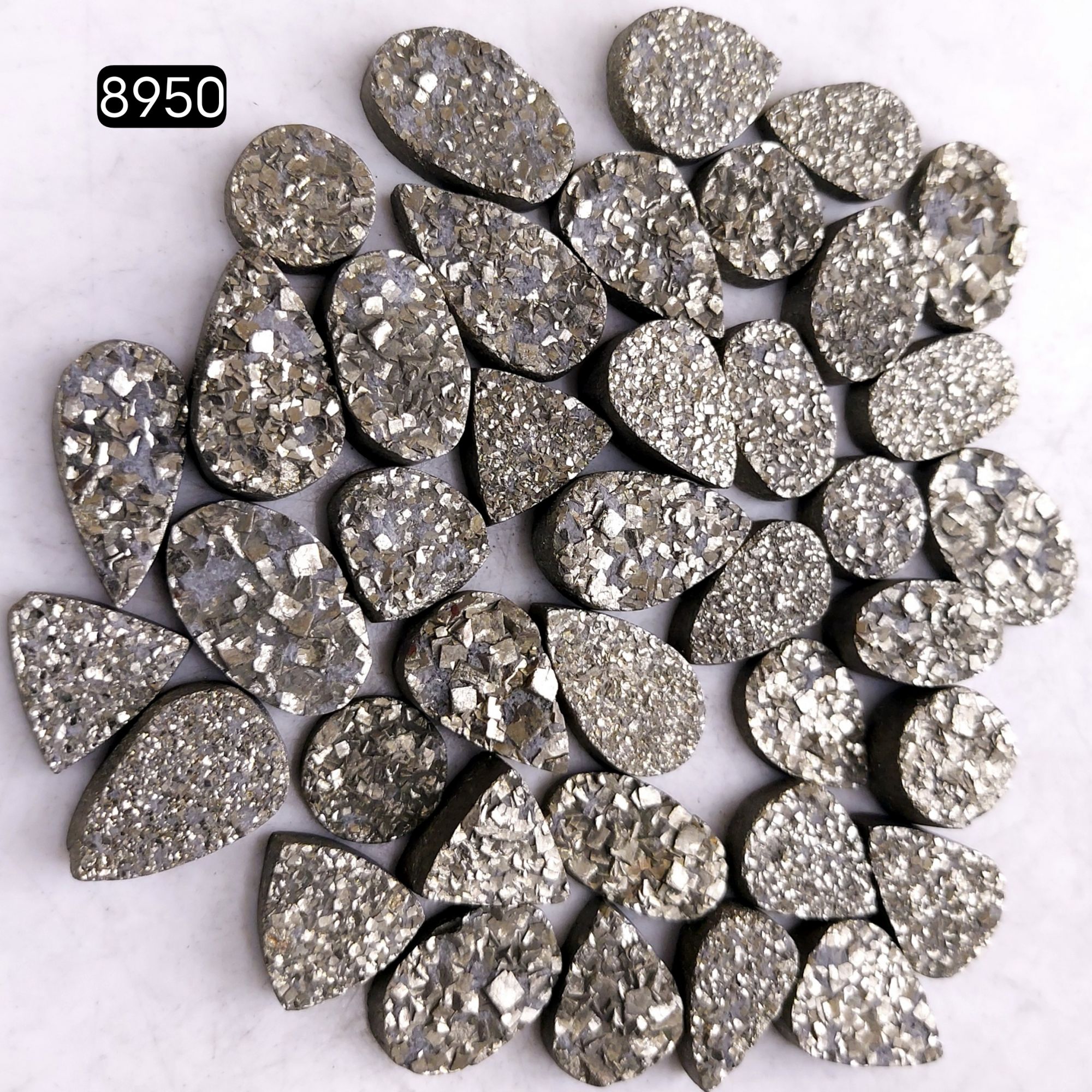 39Pcs 656CtsNatural Golden Pyrite Druzy Loose Cabochon Gemstone Mix Shape And Size For Jewelry Making Lot 18x10 10x10mmR-8950