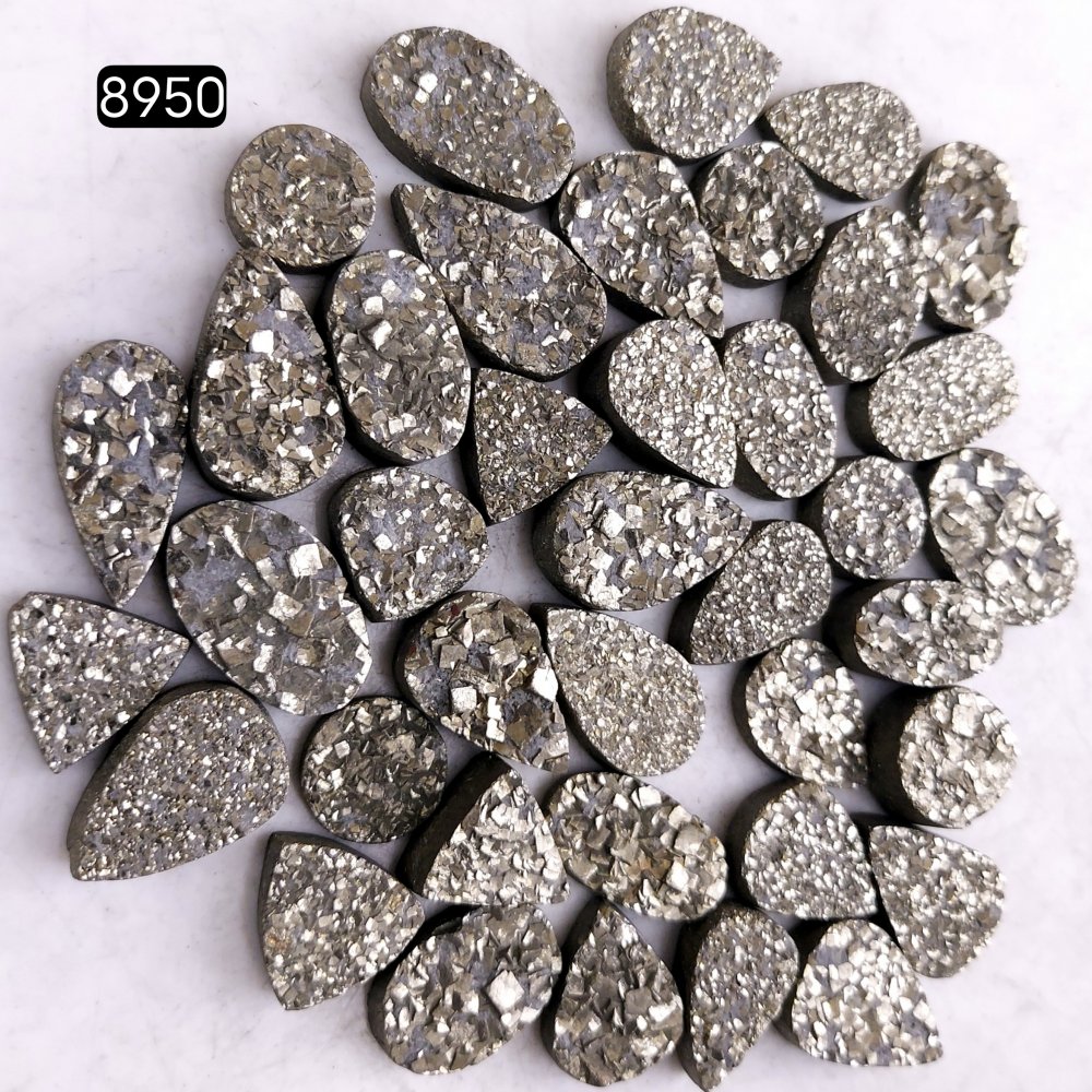 39Pcs 656CtsNatural Golden Pyrite Druzy Loose Cabochon Gemstone Mix Shape And Size For Jewelry Making Lot 18x10 10x10mm#8950