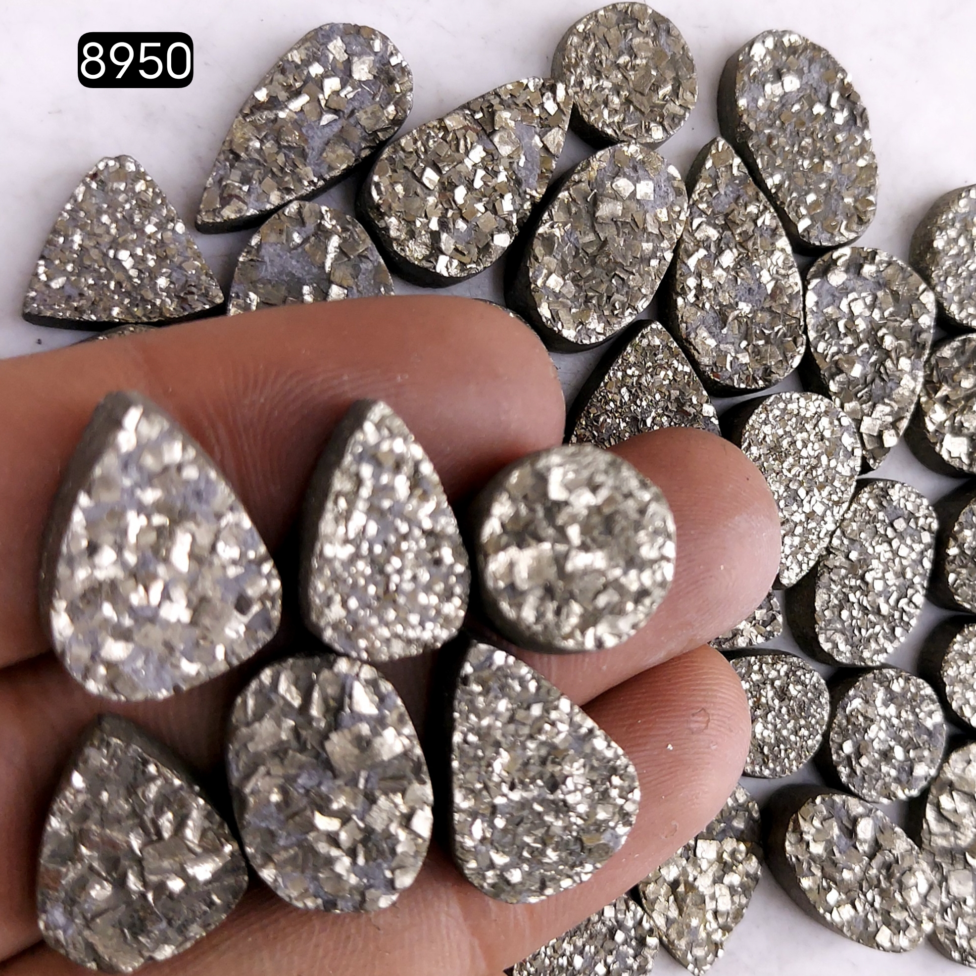 39Pcs 656CtsNatural Golden Pyrite Druzy Loose Cabochon Gemstone Mix Shape And Size For Jewelry Making Lot 18x10 10x10mmR-8950